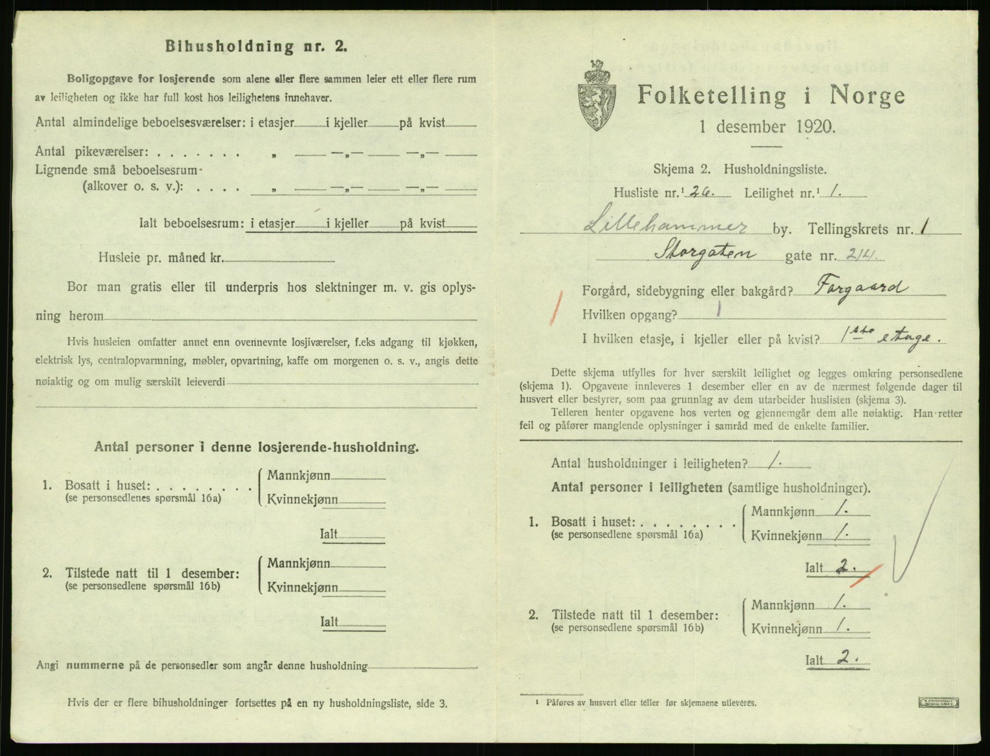 SAH, 1920 census for Lillehammer, 1920, p. 1428