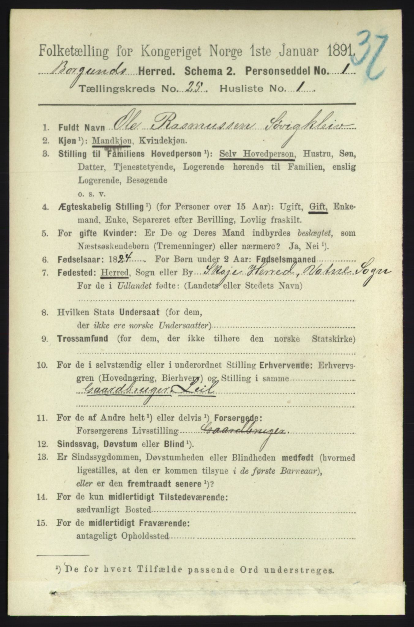 RA, 1891 census for 1531 Borgund, 1891, p. 7257