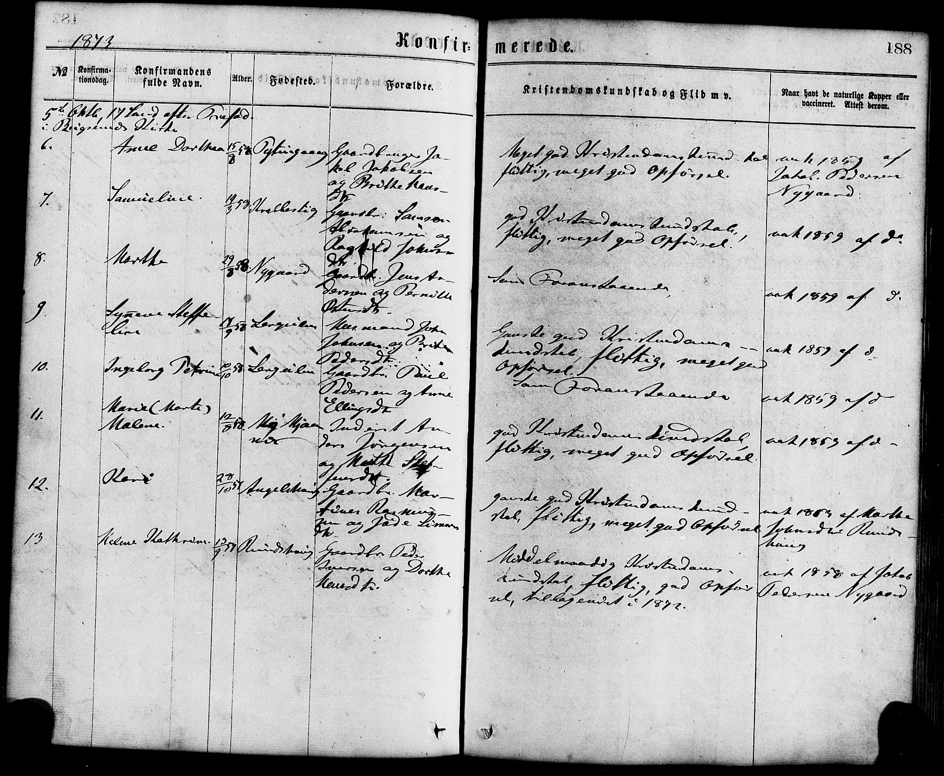 Davik sokneprestembete, AV/SAB-A-79701/H/Haa/Haaa/L0006: Parish register (official) no. A 6, 1867-1881, p. 188