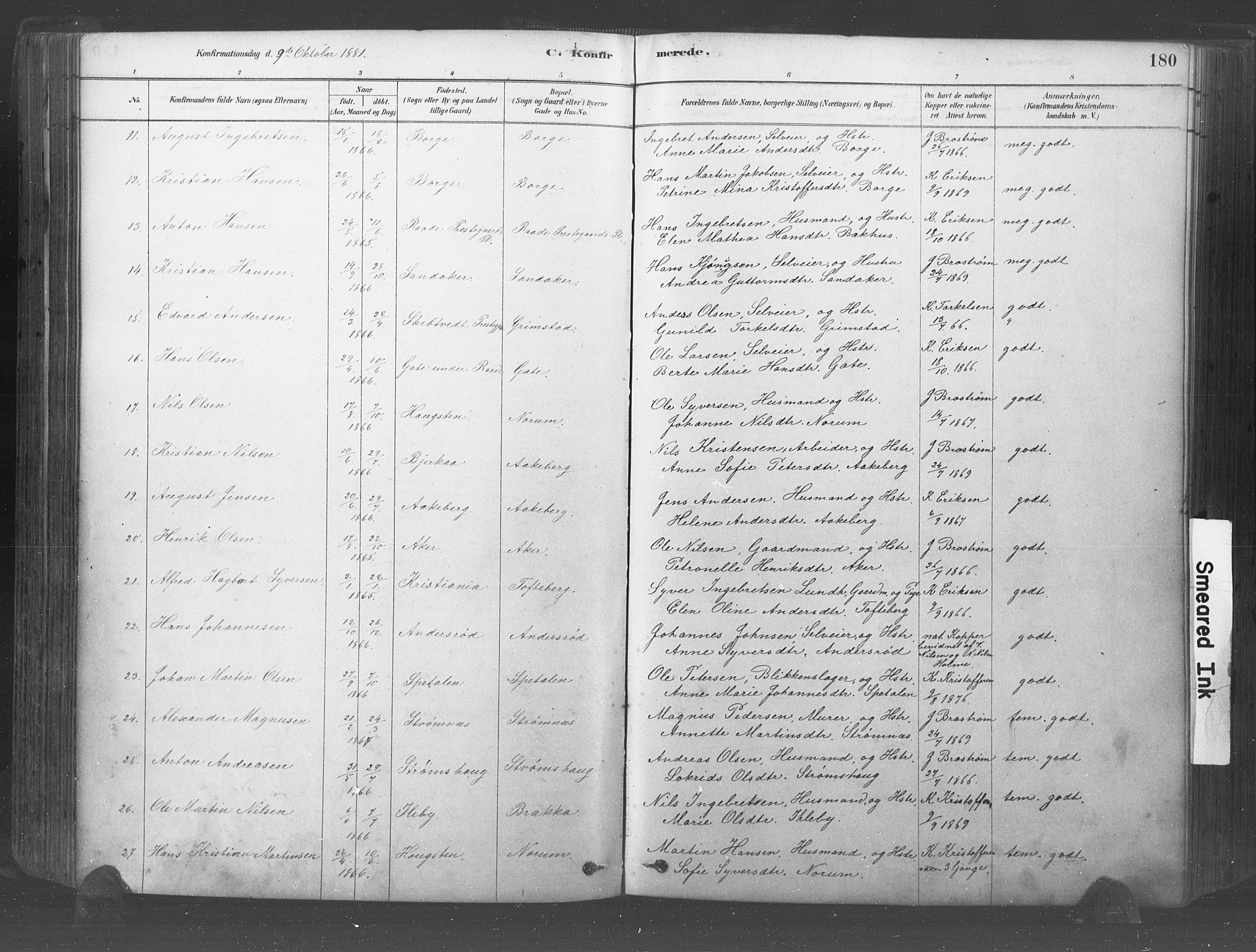 Råde prestekontor kirkebøker, AV/SAO-A-2009/F/Fa/L0007: Parish register (official) no. 7, 1878-1902, p. 180