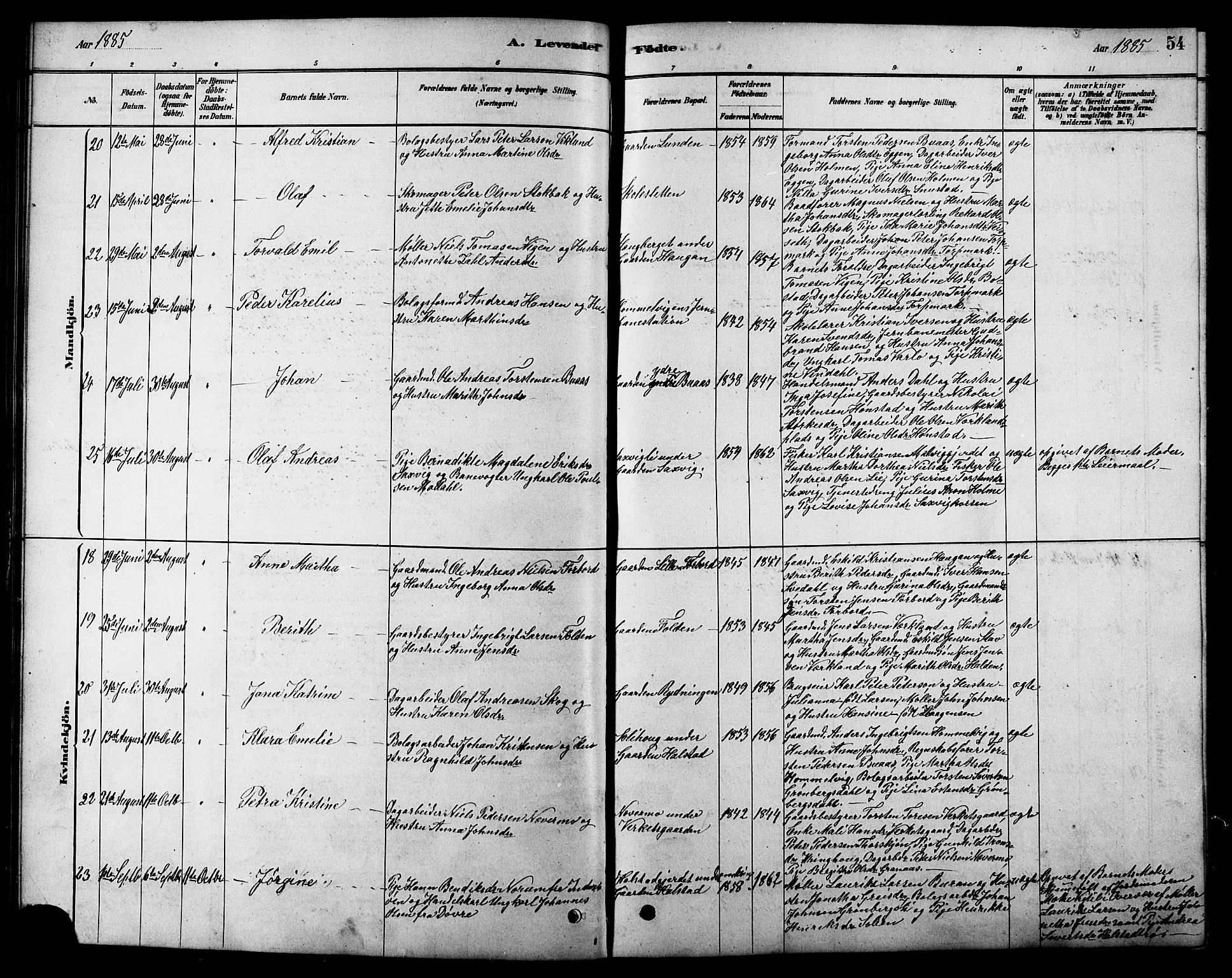 Ministerialprotokoller, klokkerbøker og fødselsregistre - Sør-Trøndelag, SAT/A-1456/616/L0423: Parish register (copy) no. 616C06, 1878-1903, p. 54