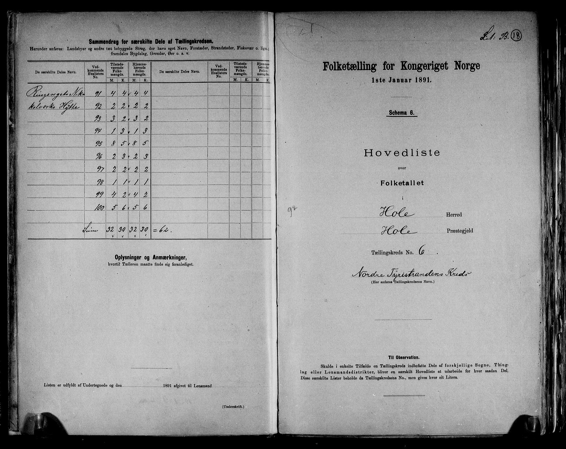 RA, 1891 census for 0612 Hole, 1891, p. 20