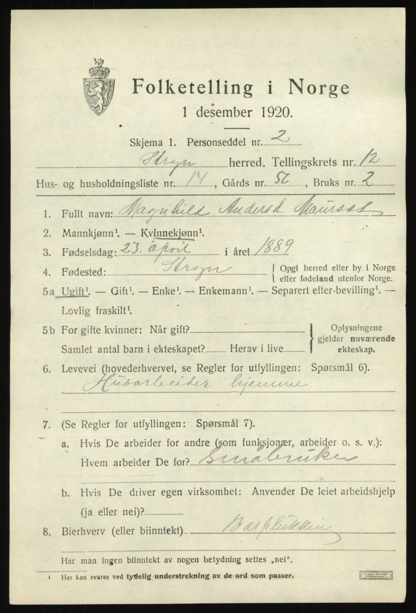 SAB, 1920 census for Stryn, 1920, p. 5670