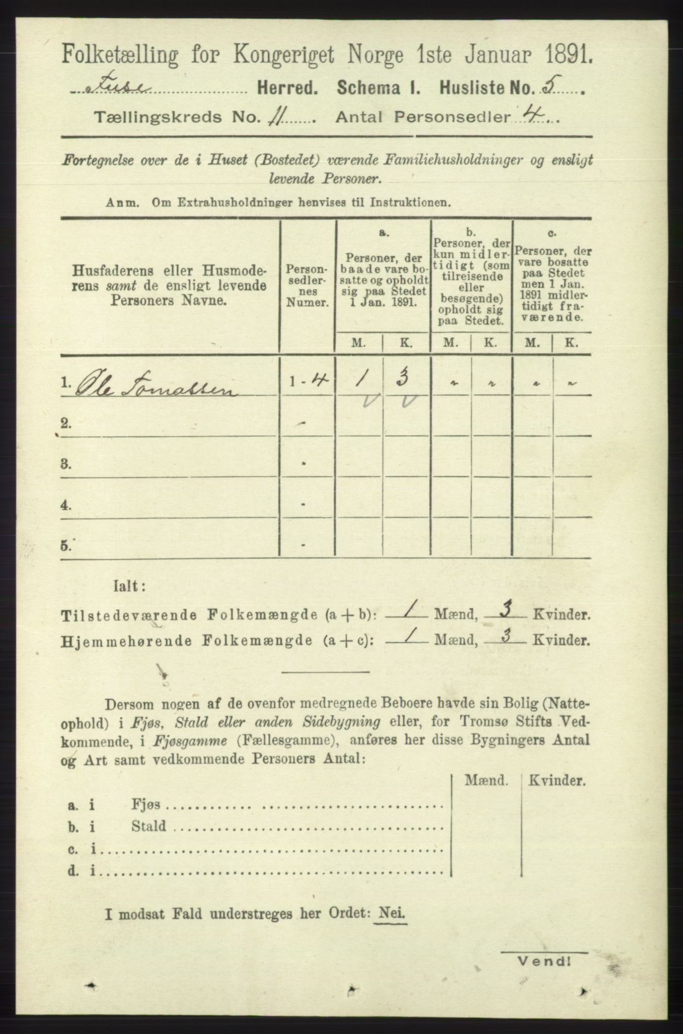 RA, 1891 census for 1241 Fusa, 1891, p. 2090