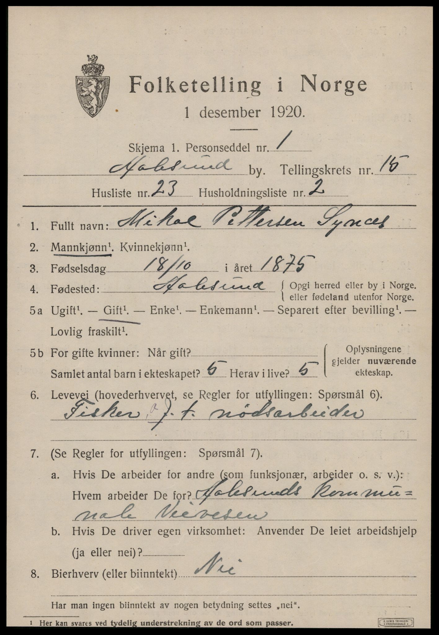 SAT, 1920 census for Ålesund, 1920, p. 30278