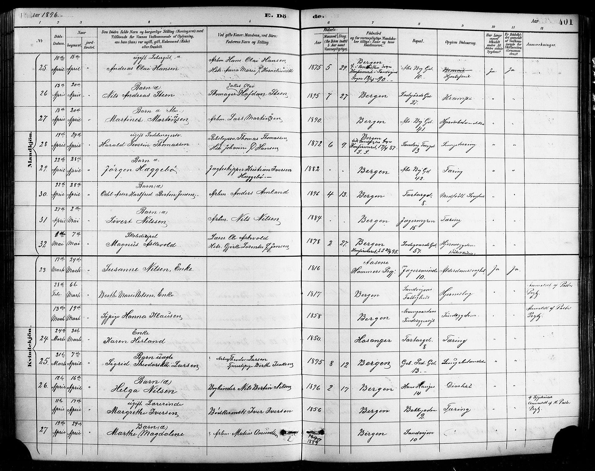 Sandviken Sokneprestembete, AV/SAB-A-77601/H/Hb/L0002: Parish register (copy) no. A 3, 1888-1902, p. 401