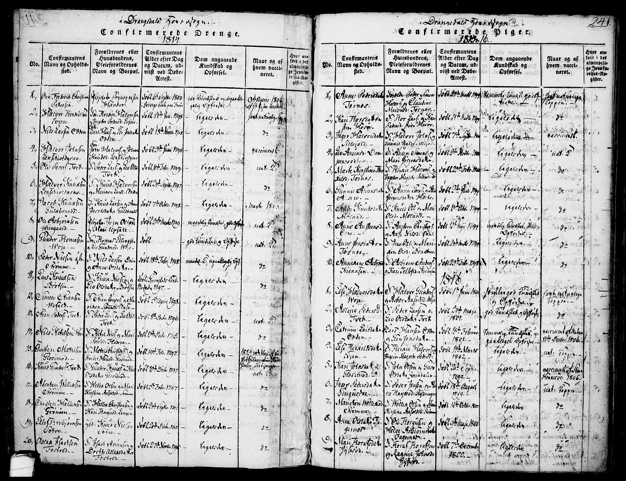 Drangedal kirkebøker, AV/SAKO-A-258/F/Fa/L0005: Parish register (official) no. 5 /1, 1814-1831, p. 241