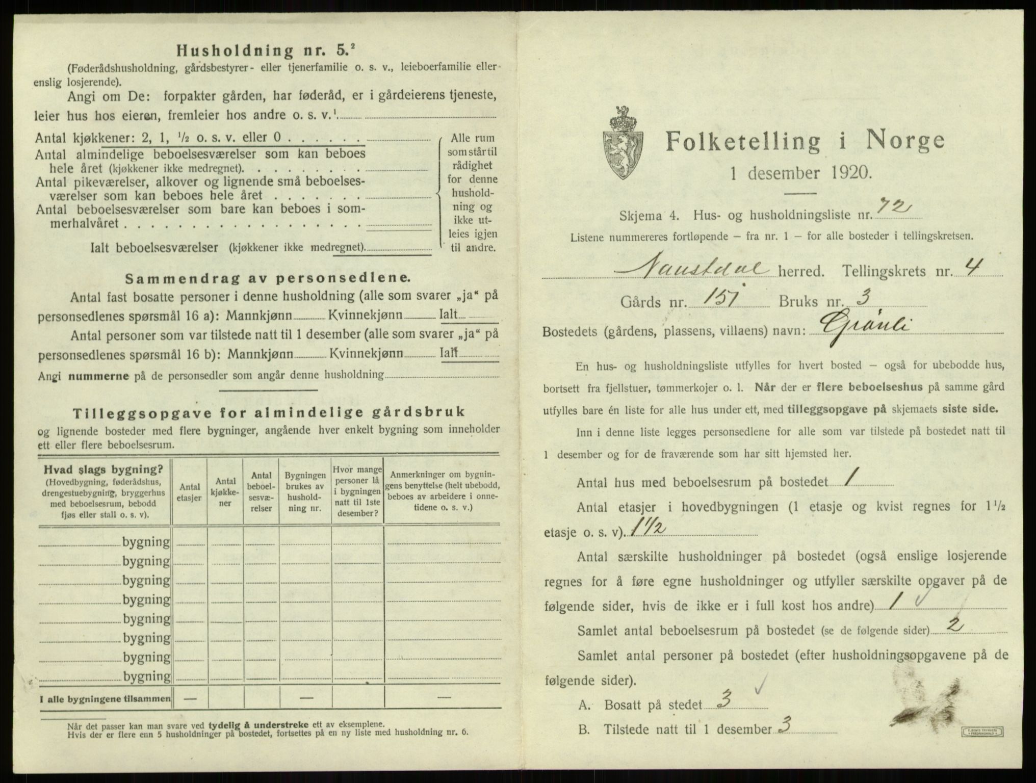 SAB, 1920 census for Naustdal, 1920, p. 388