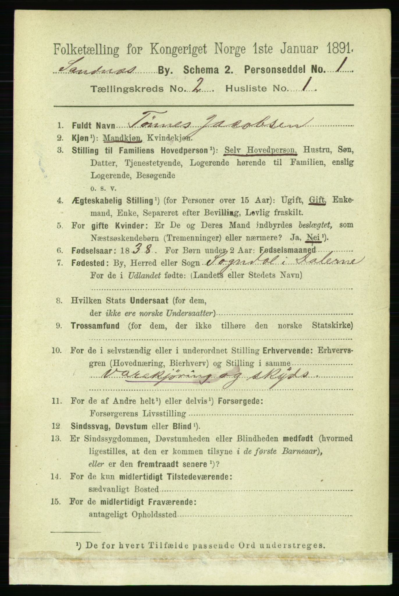 RA, 1891 census for 1102 Sandnes, 1891, p. 936