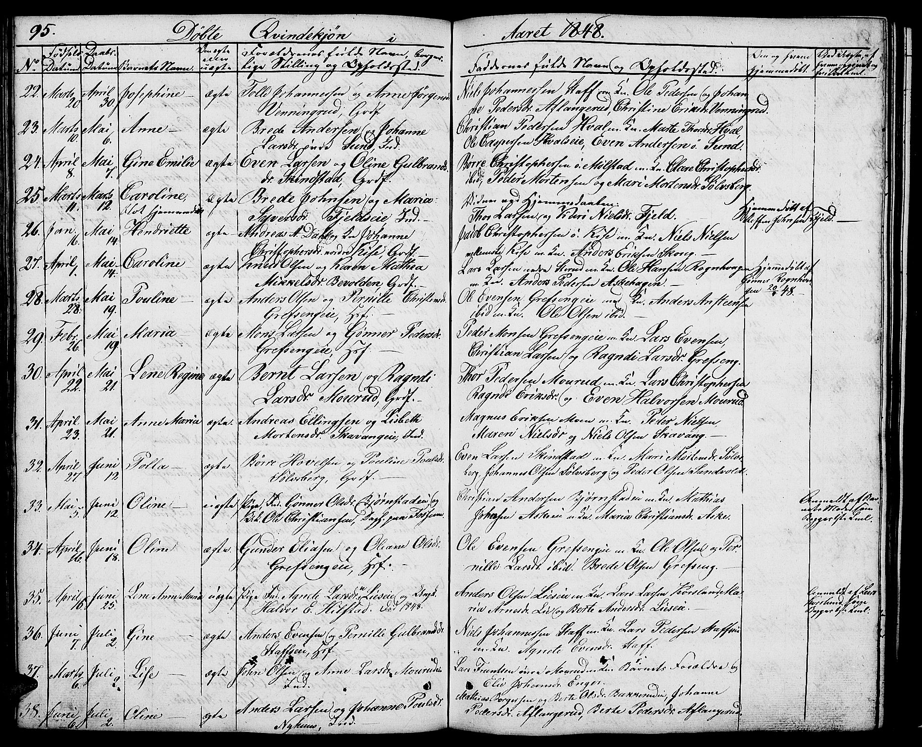 Nes prestekontor, Hedmark, AV/SAH-PREST-020/L/La/L0004: Parish register (copy) no. 4, 1832-1861, p. 95