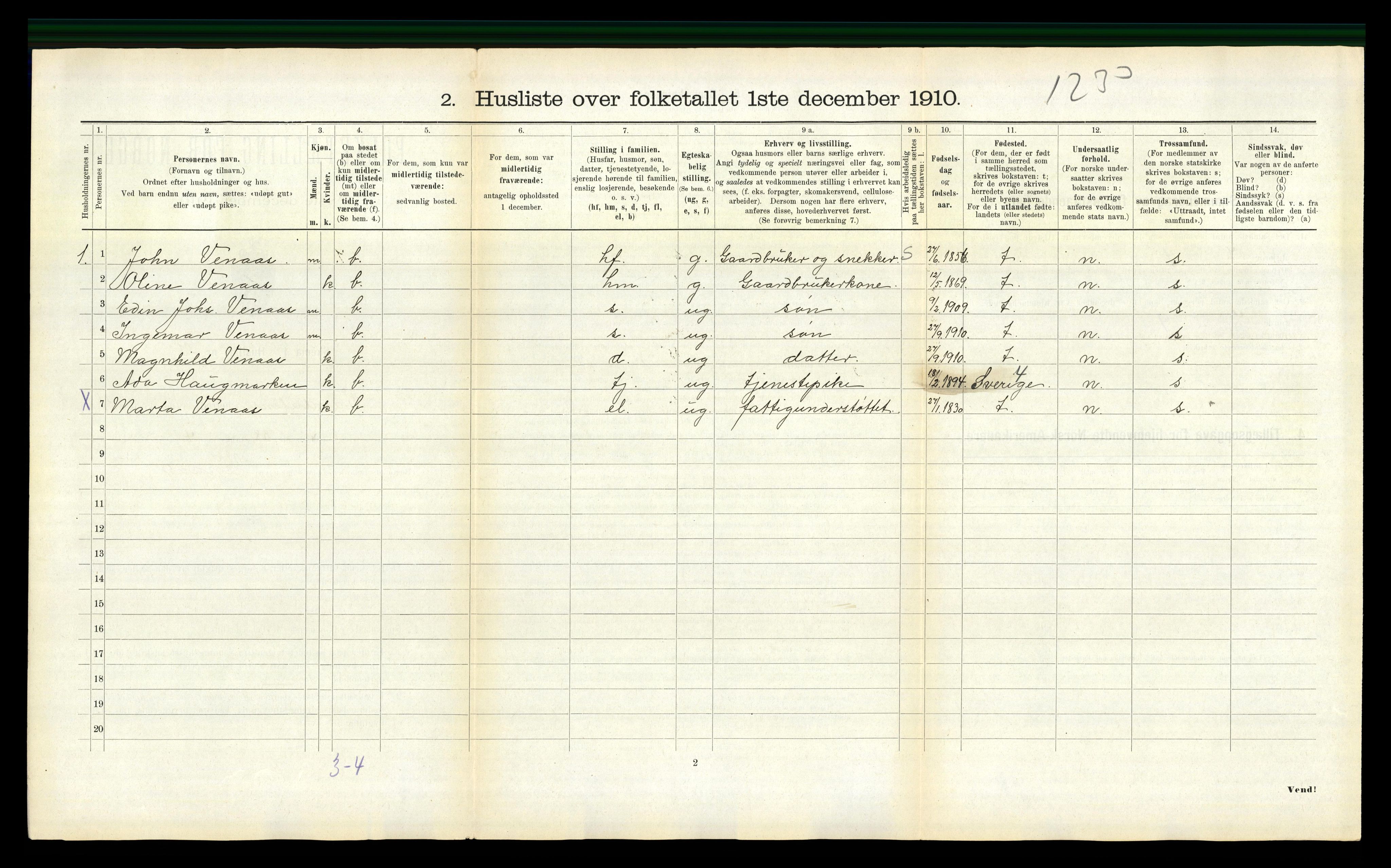 RA, 1910 census for Verdal, 1910, p. 849