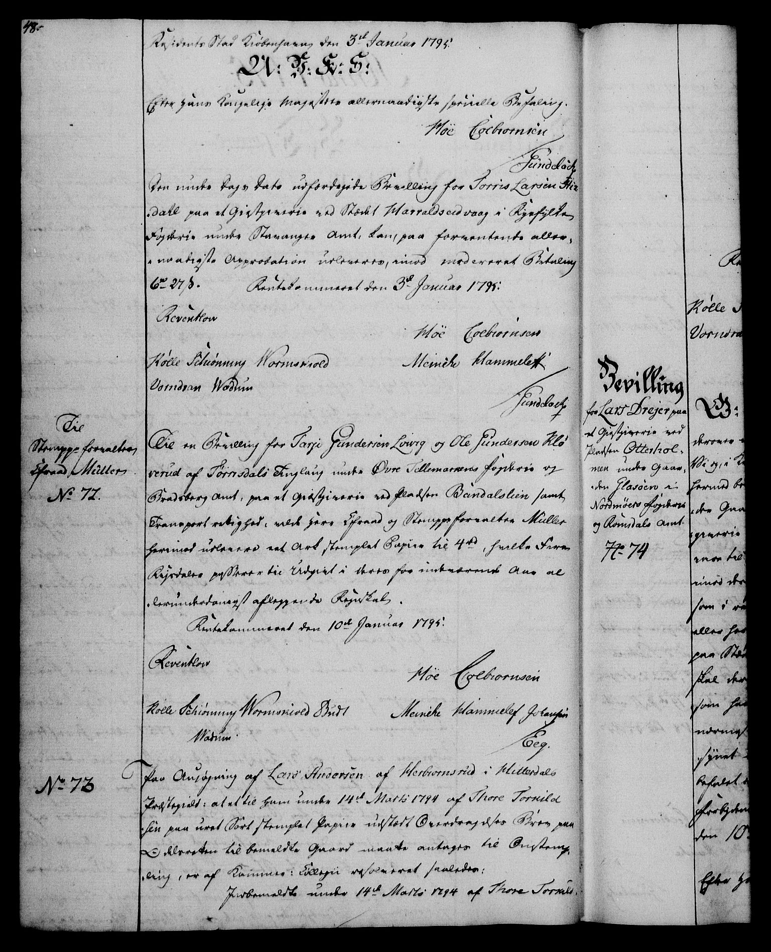 Rentekammeret, Kammerkanselliet, RA/EA-3111/G/Gg/Gga/L0016: Norsk ekspedisjonsprotokoll med register (merket RK 53.16), 1794-1800, p. 48