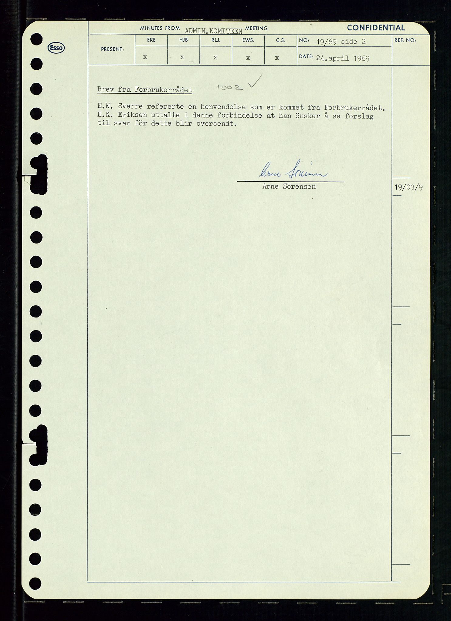Pa 0982 - Esso Norge A/S, SAST/A-100448/A/Aa/L0003/0001: Den administrerende direksjon Board minutes (styrereferater) og Bedriftforsamlingsprotokoll / Den administrerende direksjon Board minutes (styrereferater), 1969, p. 76