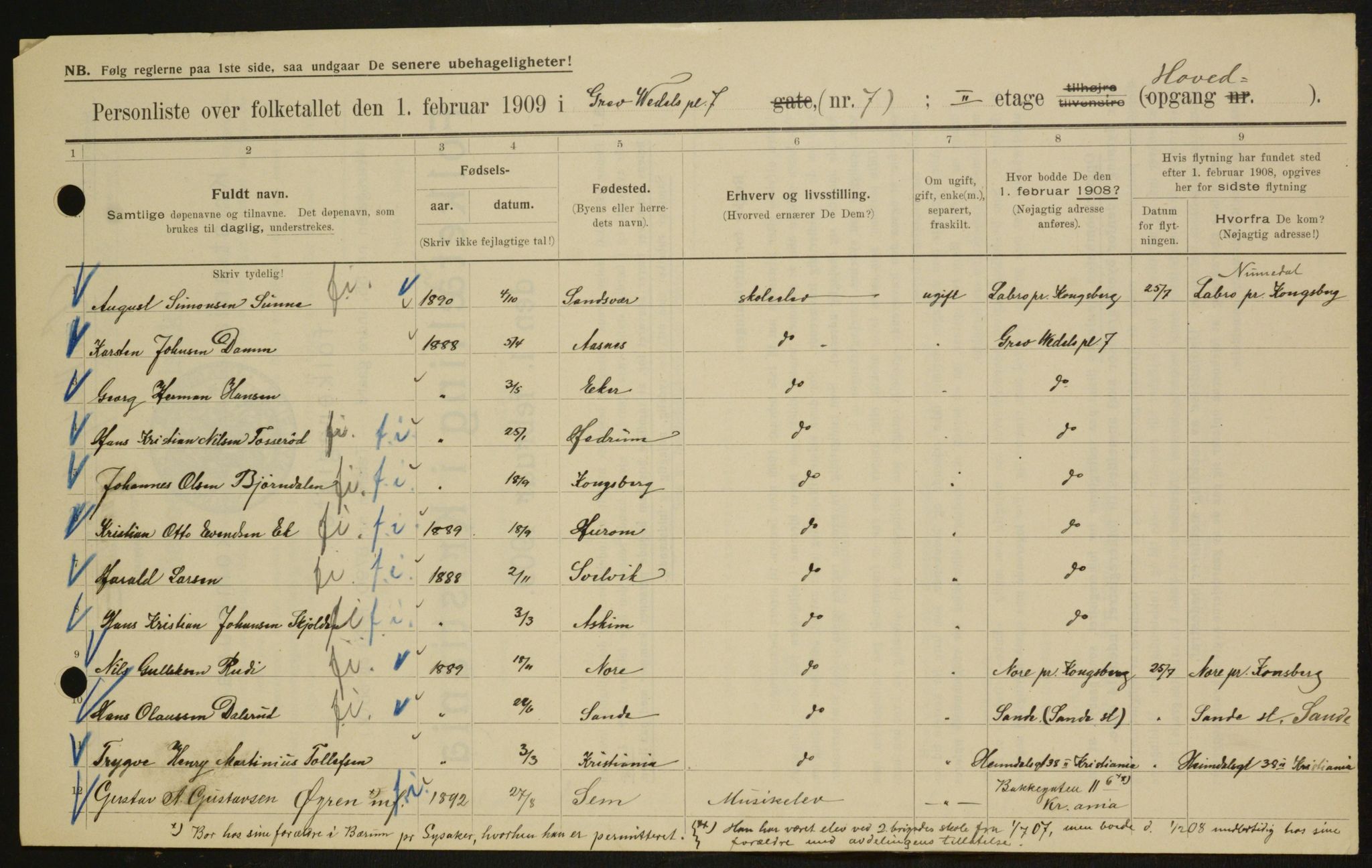 OBA, Municipal Census 1909 for Kristiania, 1909, p. 27198