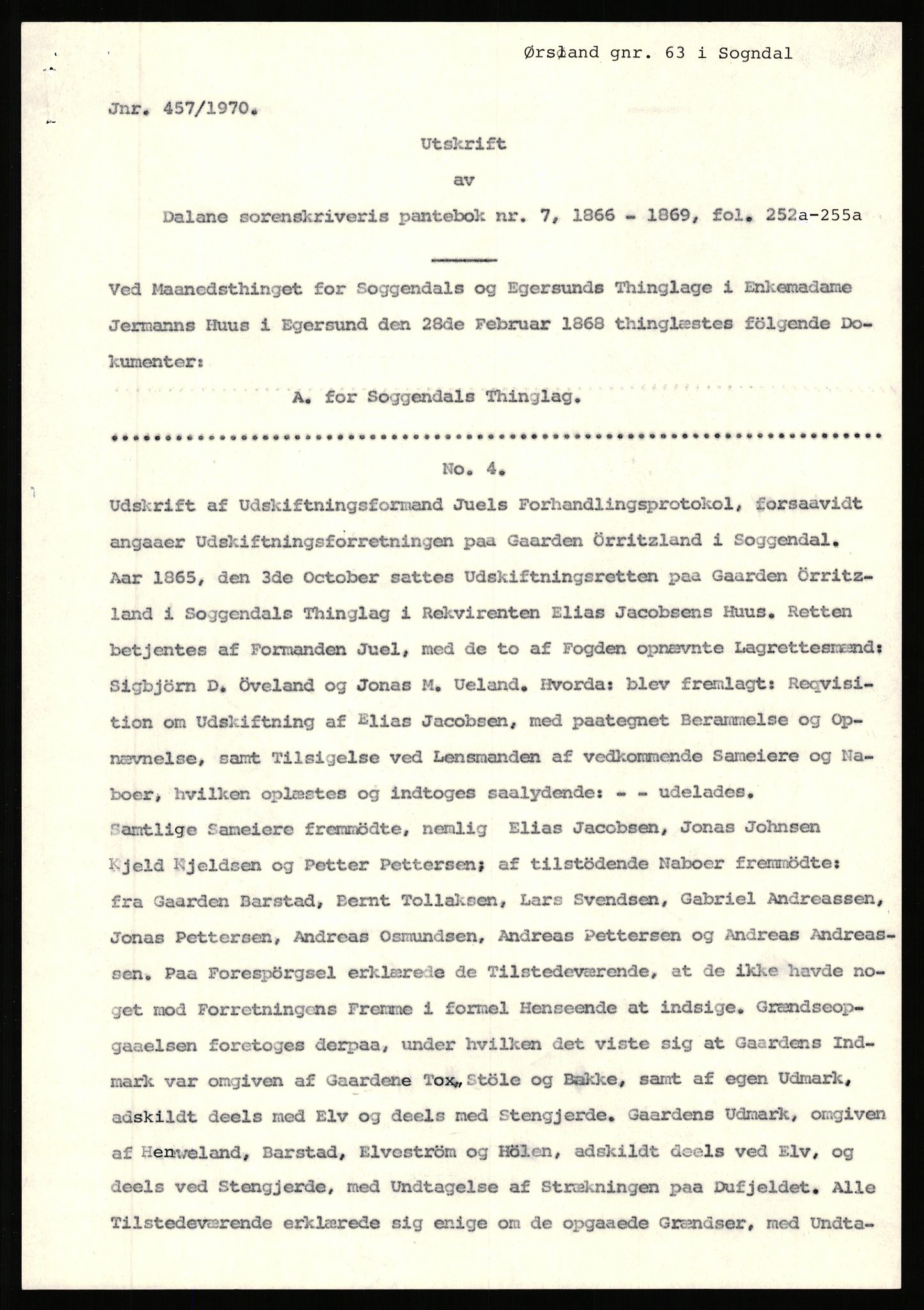 Statsarkivet i Stavanger, AV/SAST-A-101971/03/Y/Yj/L0098: Avskrifter sortert etter gårdsnavn: Øigrei - Østeinstad, 1750-1930, p. 351