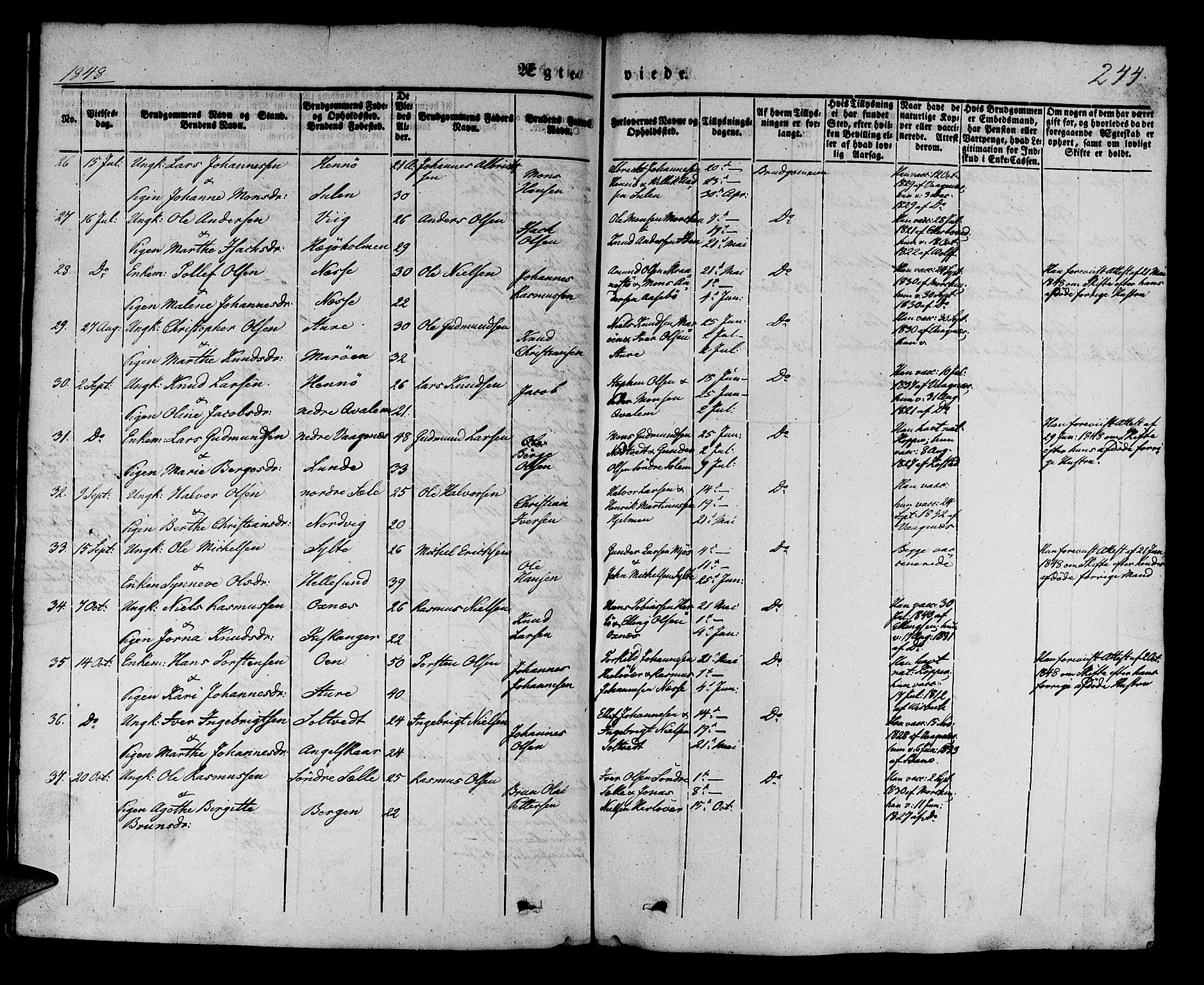 Manger sokneprestembete, AV/SAB-A-76801/H/Haa: Parish register (official) no. A 5, 1839-1848, p. 244