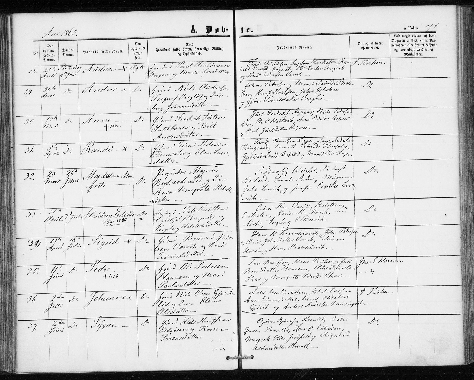 Ministerialprotokoller, klokkerbøker og fødselsregistre - Møre og Romsdal, AV/SAT-A-1454/586/L0985: Parish register (official) no. 586A11, 1857-1866, p. 77