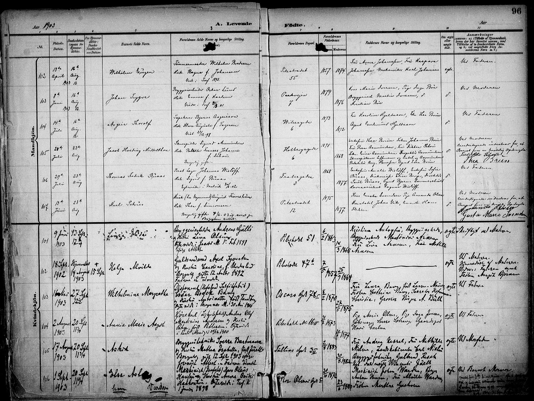 Trefoldighet prestekontor Kirkebøker, AV/SAO-A-10882/F/Fa/L0007: Parish register (official) no. I 7, 1900-1914, p. 96