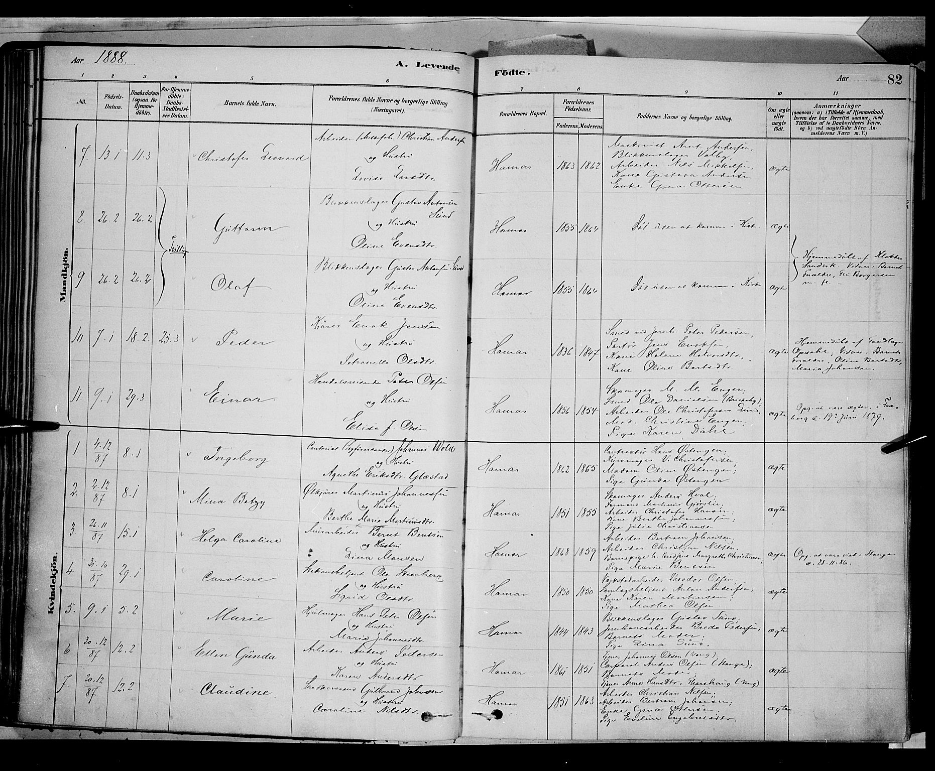 Vang prestekontor, Hedmark, SAH/PREST-008/H/Ha/Haa/L0016: Parish register (official) no. 16, 1878-1889, p. 82