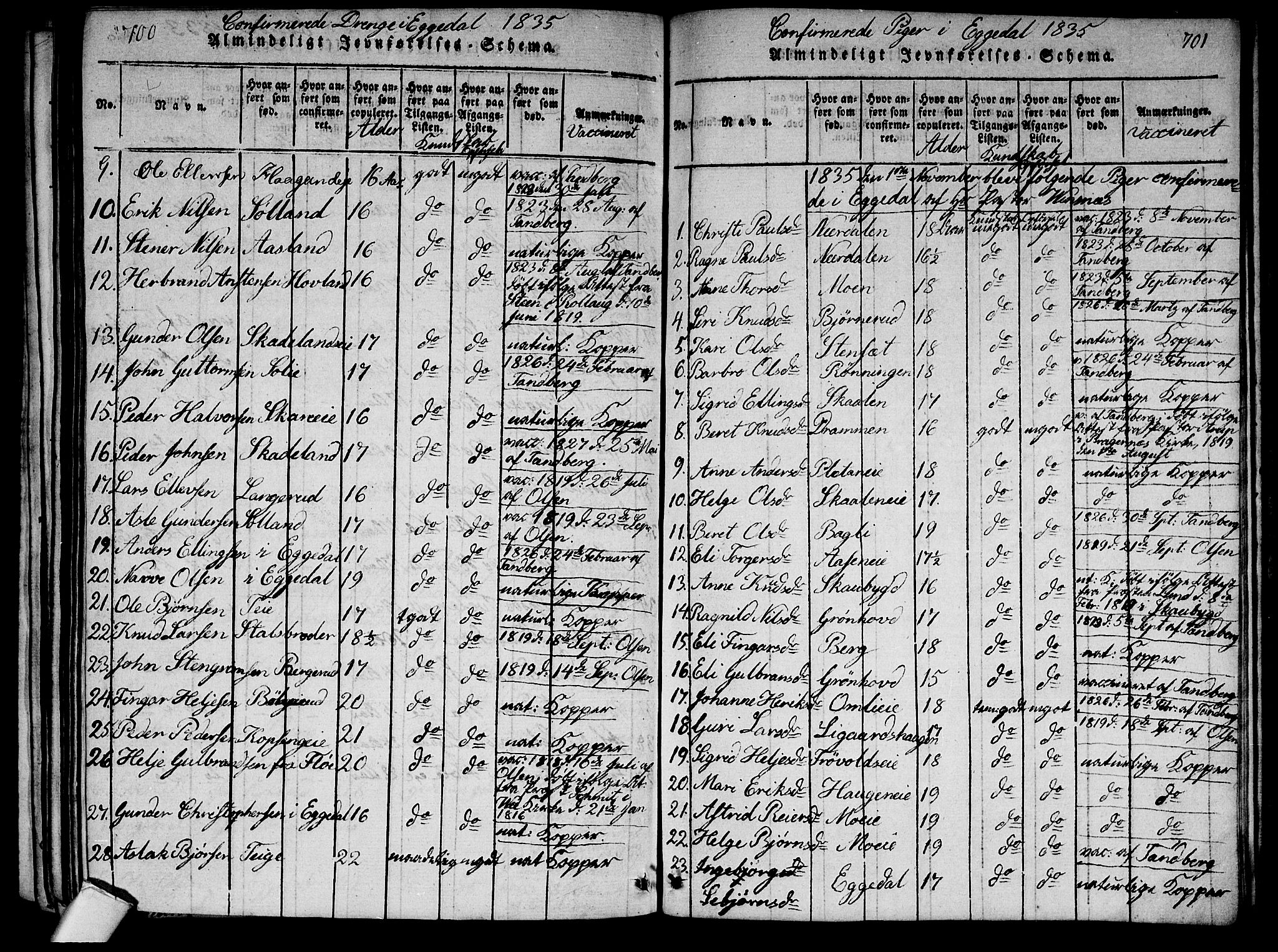 Sigdal kirkebøker, AV/SAKO-A-245/G/Ga/L0001: Parish register (copy) no. I 1 /2, 1816-1835, p. 700-701