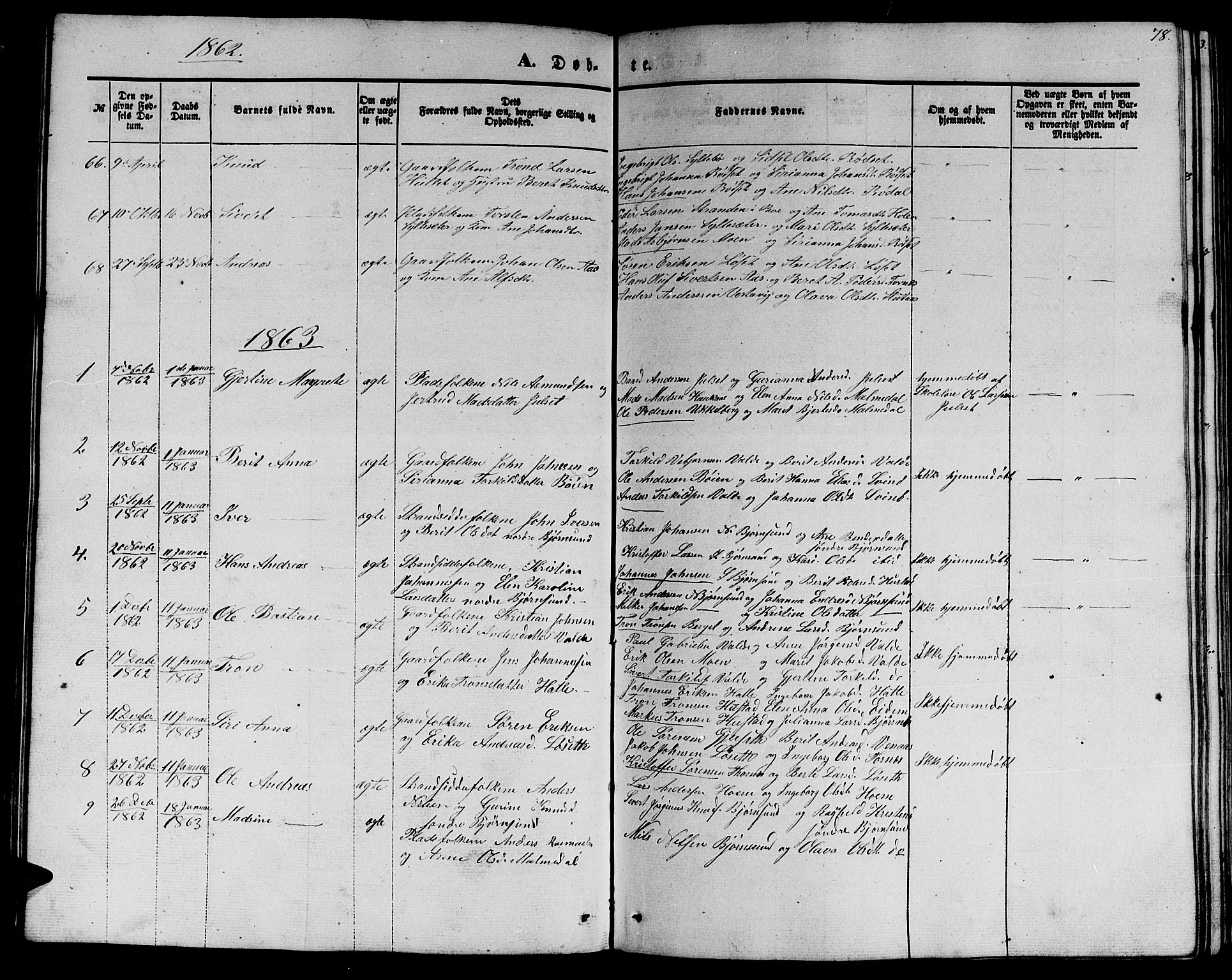 Ministerialprotokoller, klokkerbøker og fødselsregistre - Møre og Romsdal, SAT/A-1454/565/L0753: Parish register (copy) no. 565C02, 1845-1870, p. 78