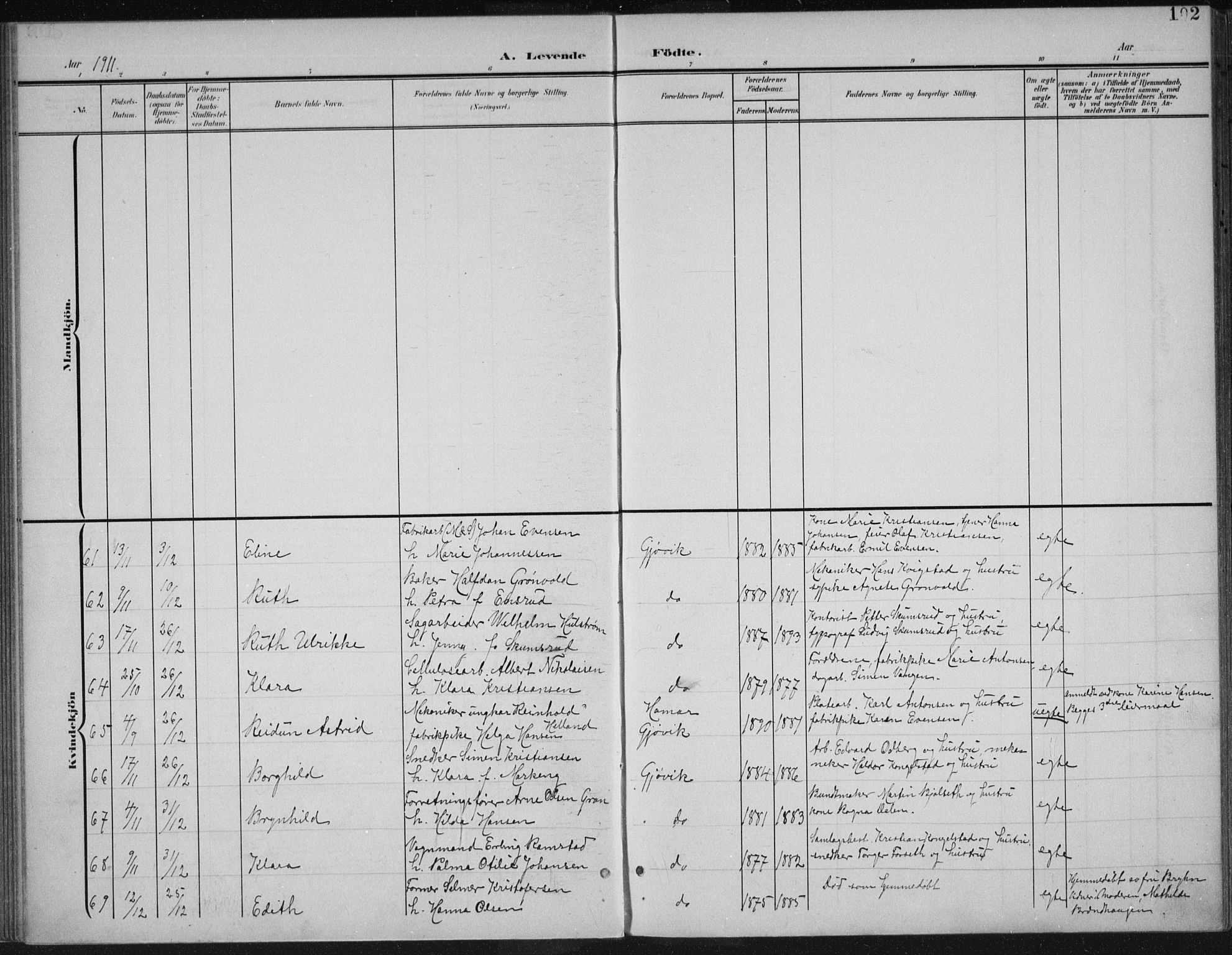 Vardal prestekontor, SAH/PREST-100/H/Ha/Haa/L0013: Parish register (official) no. 13, 1901-1911, p. 102