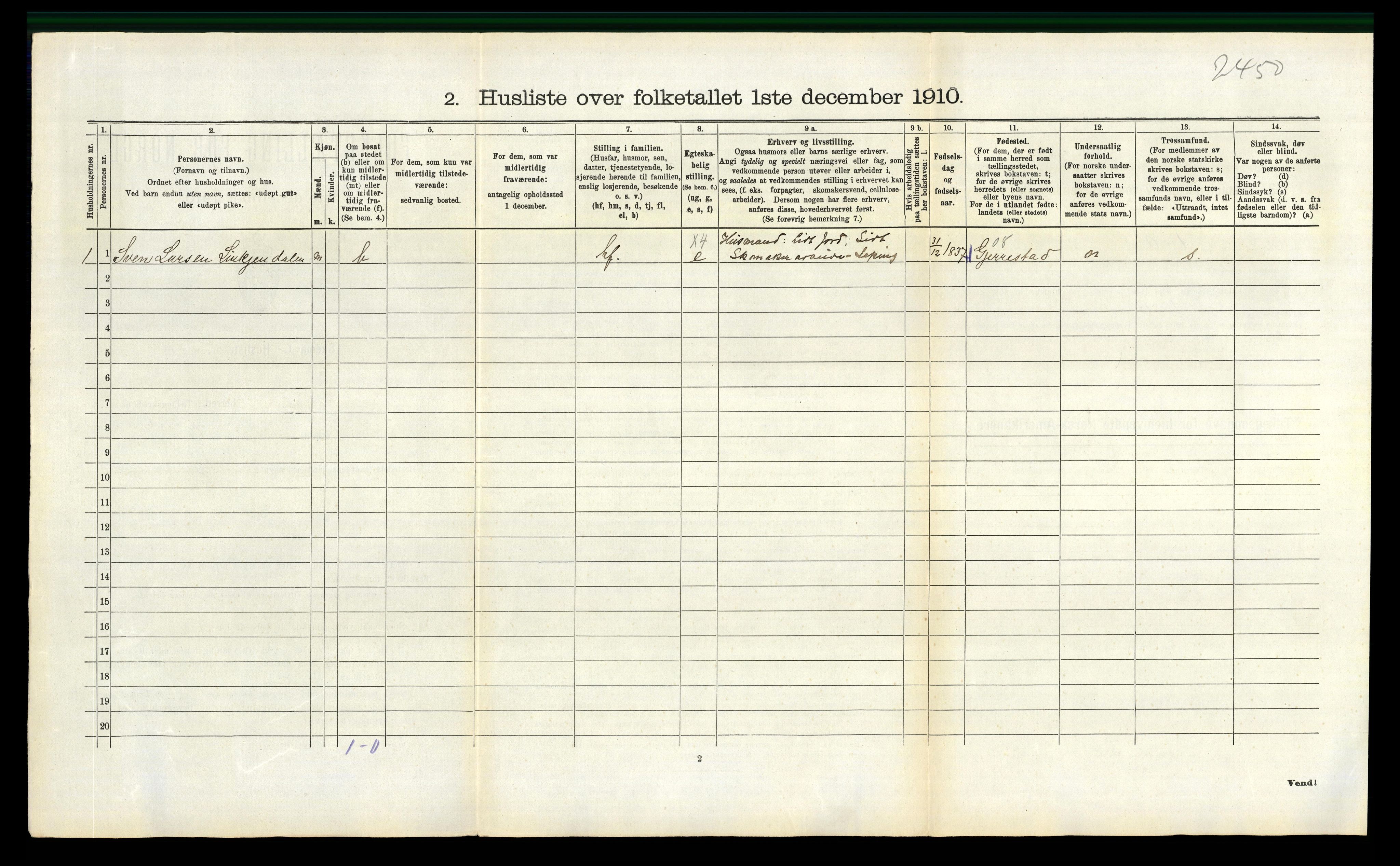 RA, 1910 census for Sannidal, 1910, p. 311