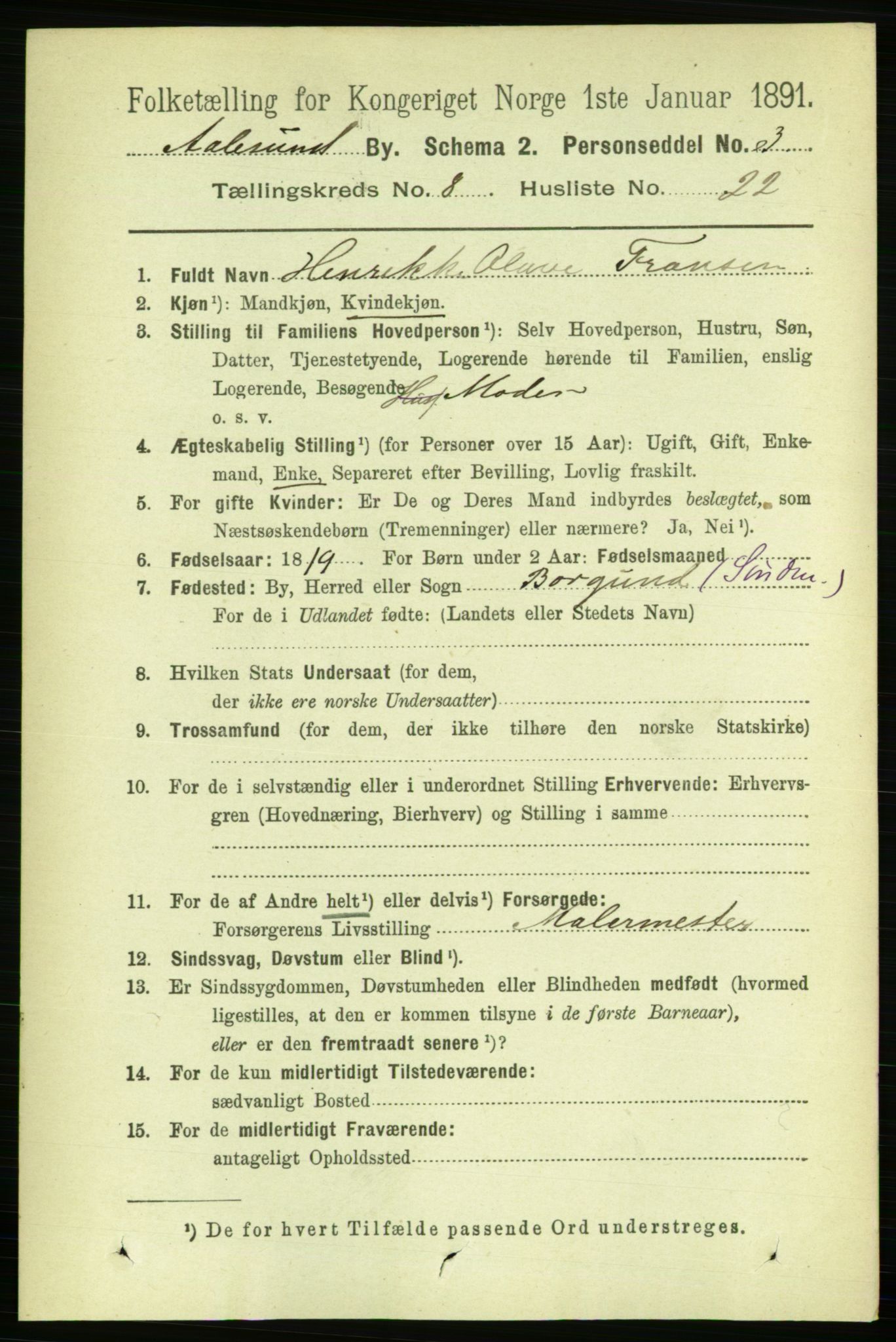 RA, 1891 census for 1501 Ålesund, 1891, p. 6010