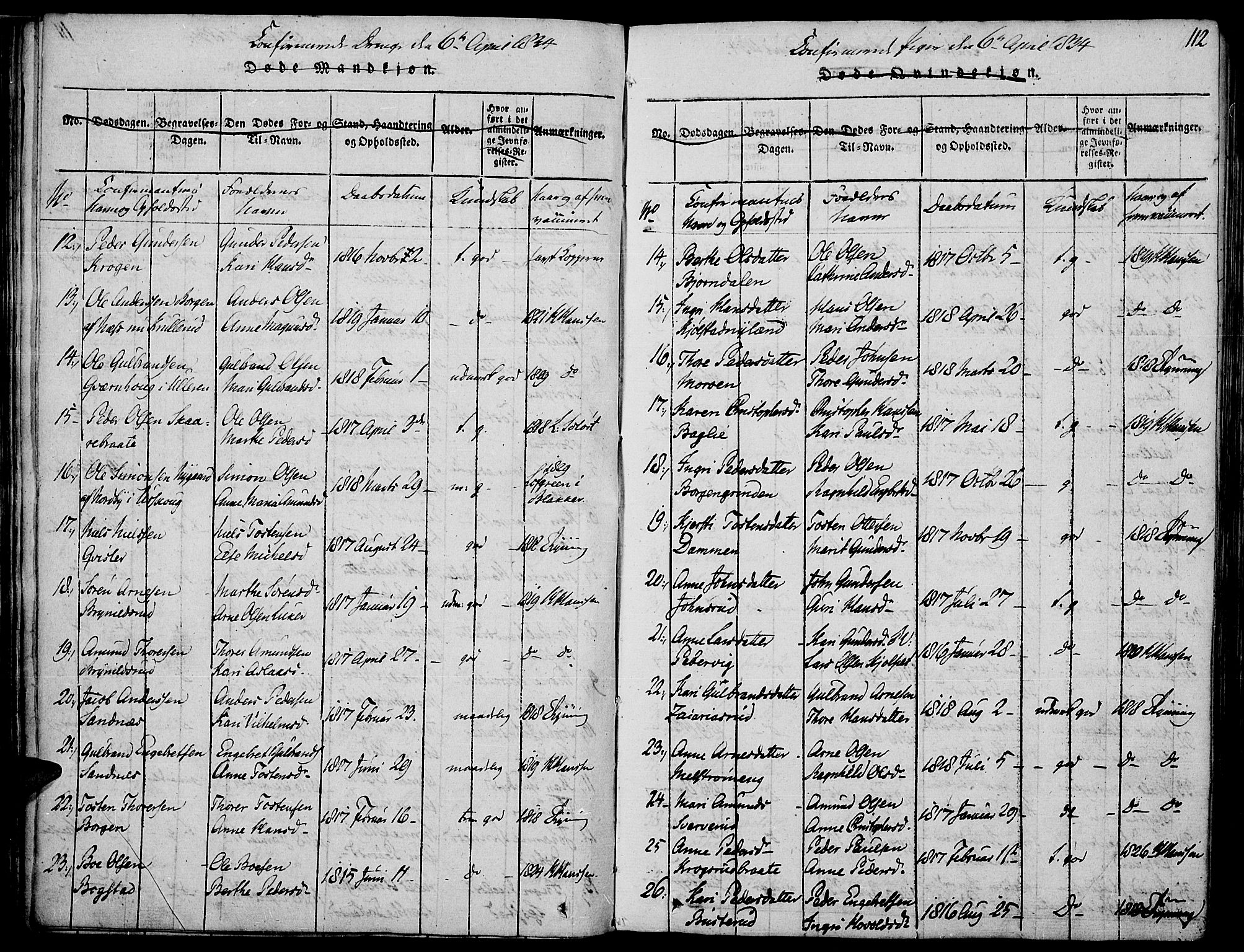 Strøm-Odalen prestekontor, AV/SAH-PREST-028/H/Ha/Haa/L0006: Parish register (official) no. 6, 1814-1850, p. 112