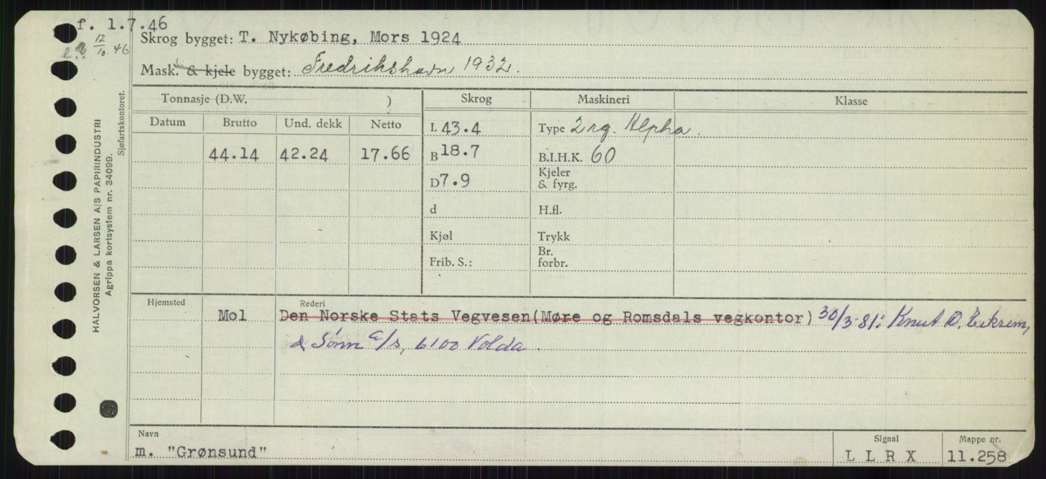 Sjøfartsdirektoratet med forløpere, Skipsmålingen, RA/S-1627/H/Ha/L0002/0002: Fartøy, Eik-Hill / Fartøy, G-Hill, p. 295