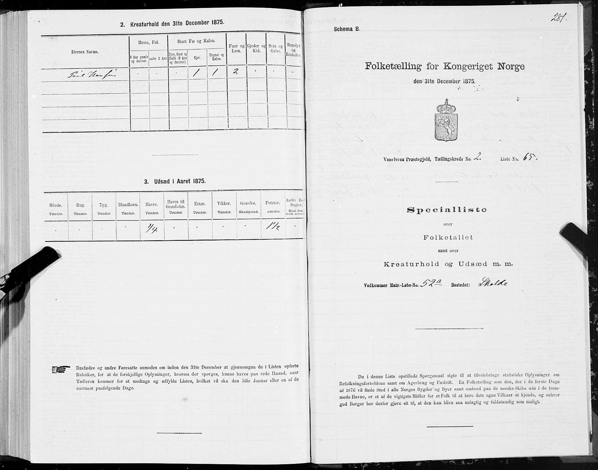 SAT, 1875 census for 1511P Vanylven, 1875, p. 1281