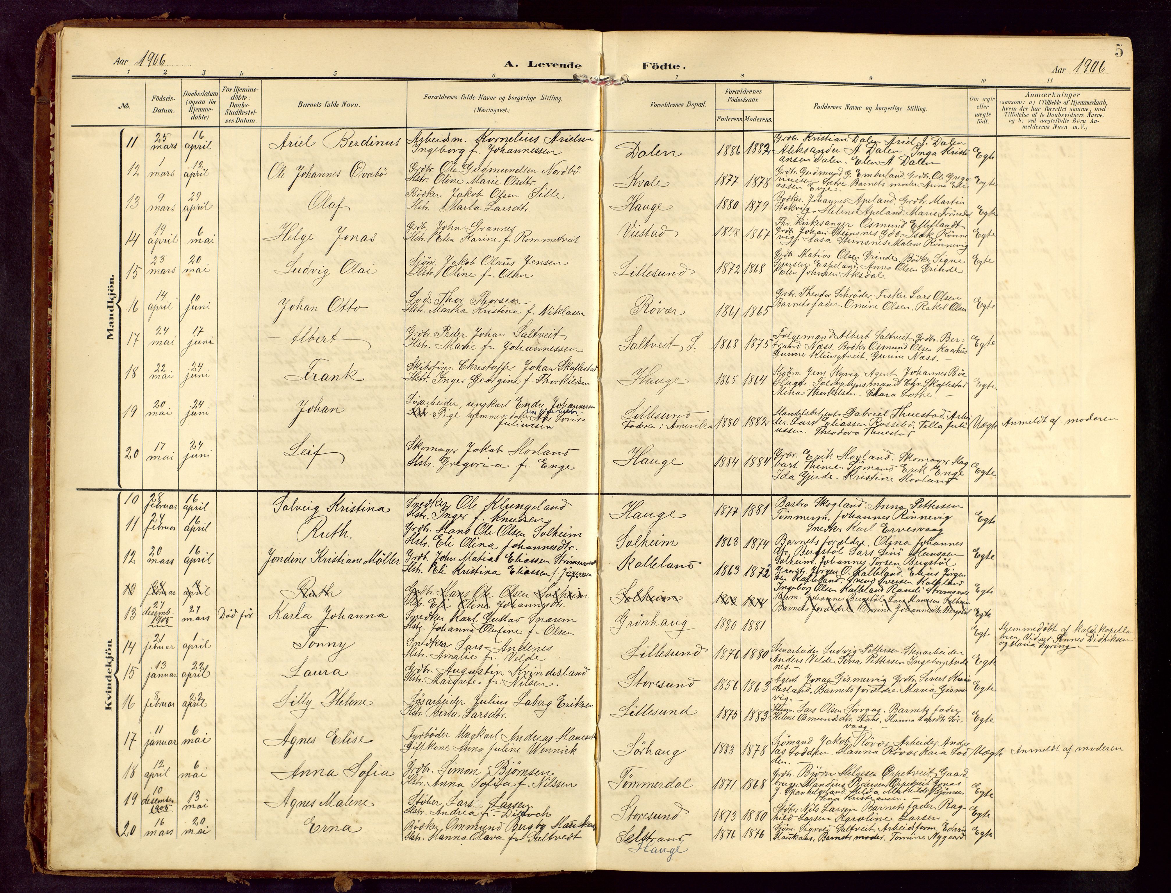 Haugesund sokneprestkontor, AV/SAST-A -101863/H/Ha/Hab/L0006: Parish register (copy) no. B 6, 1906-1944, p. 5
