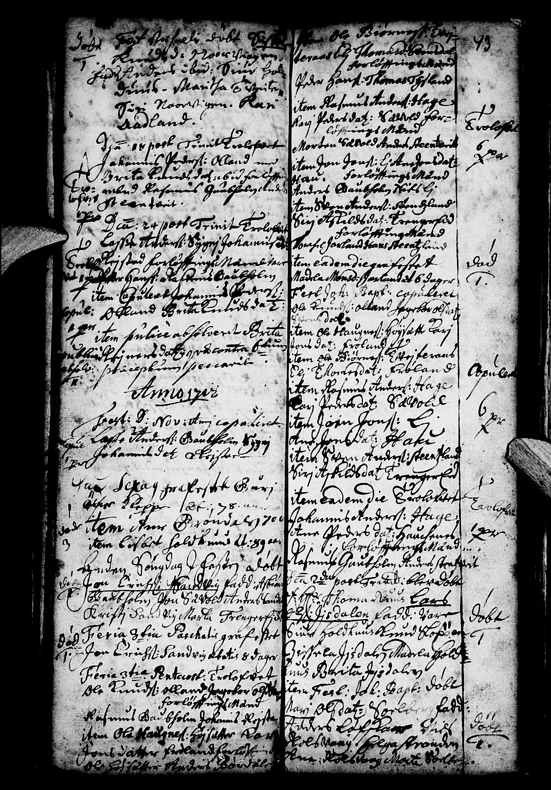 Os sokneprestembete, SAB/A-99929: Parish register (official) no. A 4, 1669-1760, p. 43