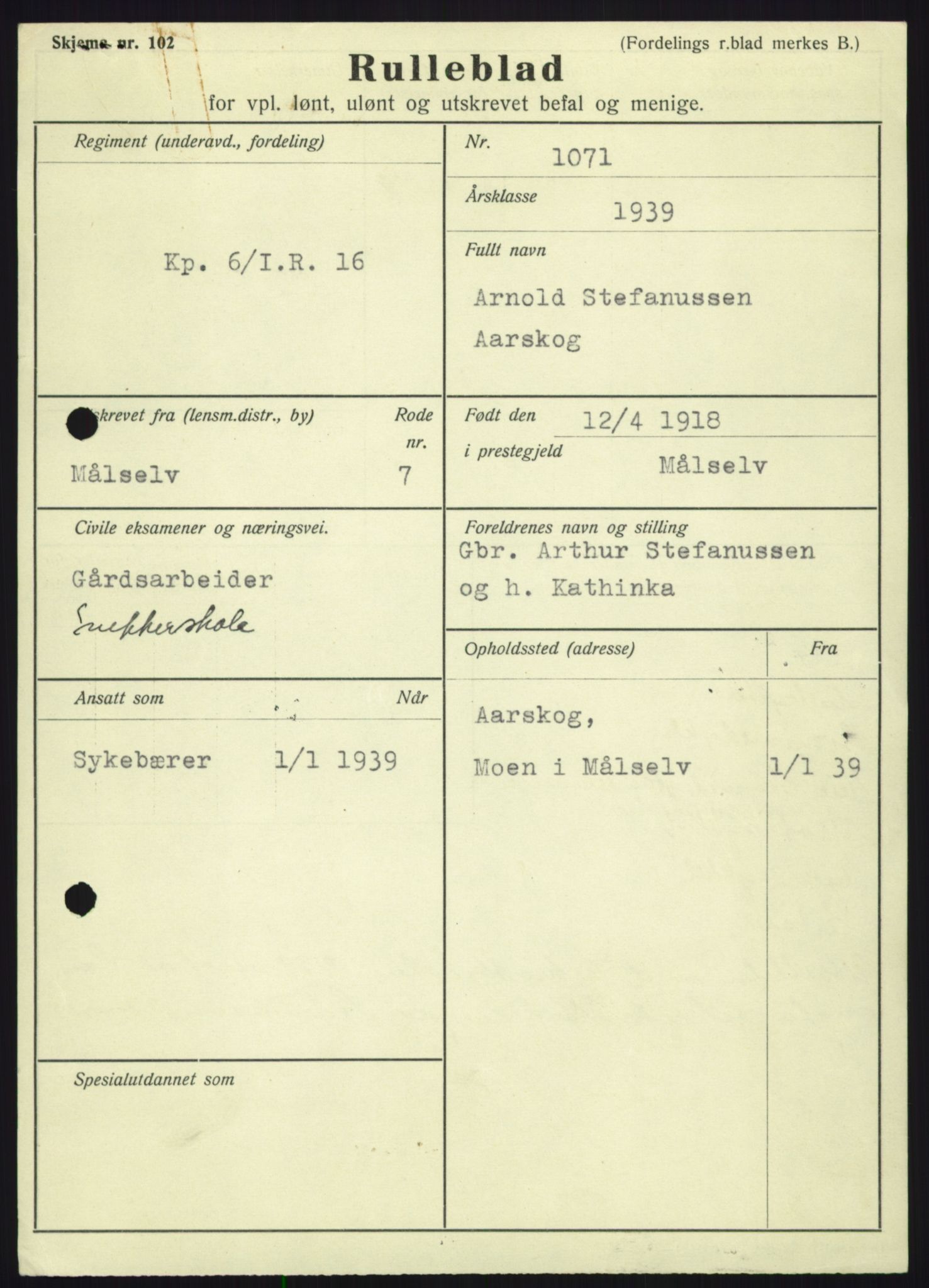 Forsvaret, Troms infanteriregiment nr. 16, AV/RA-RAFA-3146/P/Pa/L0023: Rulleblad for regimentets menige mannskaper, årsklasse 1939, 1939, p. 1341