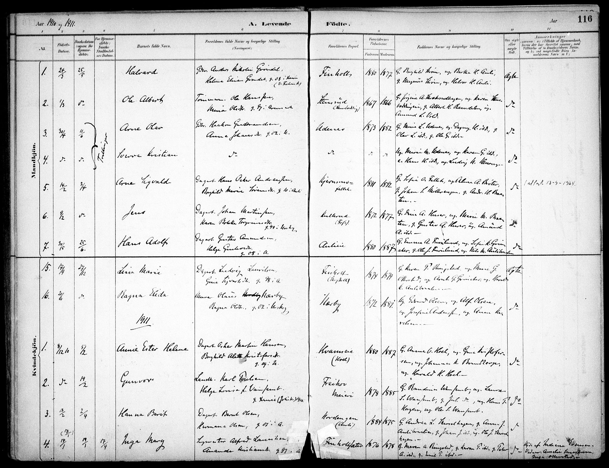 Nes prestekontor Kirkebøker, SAO/A-10410/F/Fc/L0002: Parish register (official) no. IIi 2, 1882-1916, p. 116