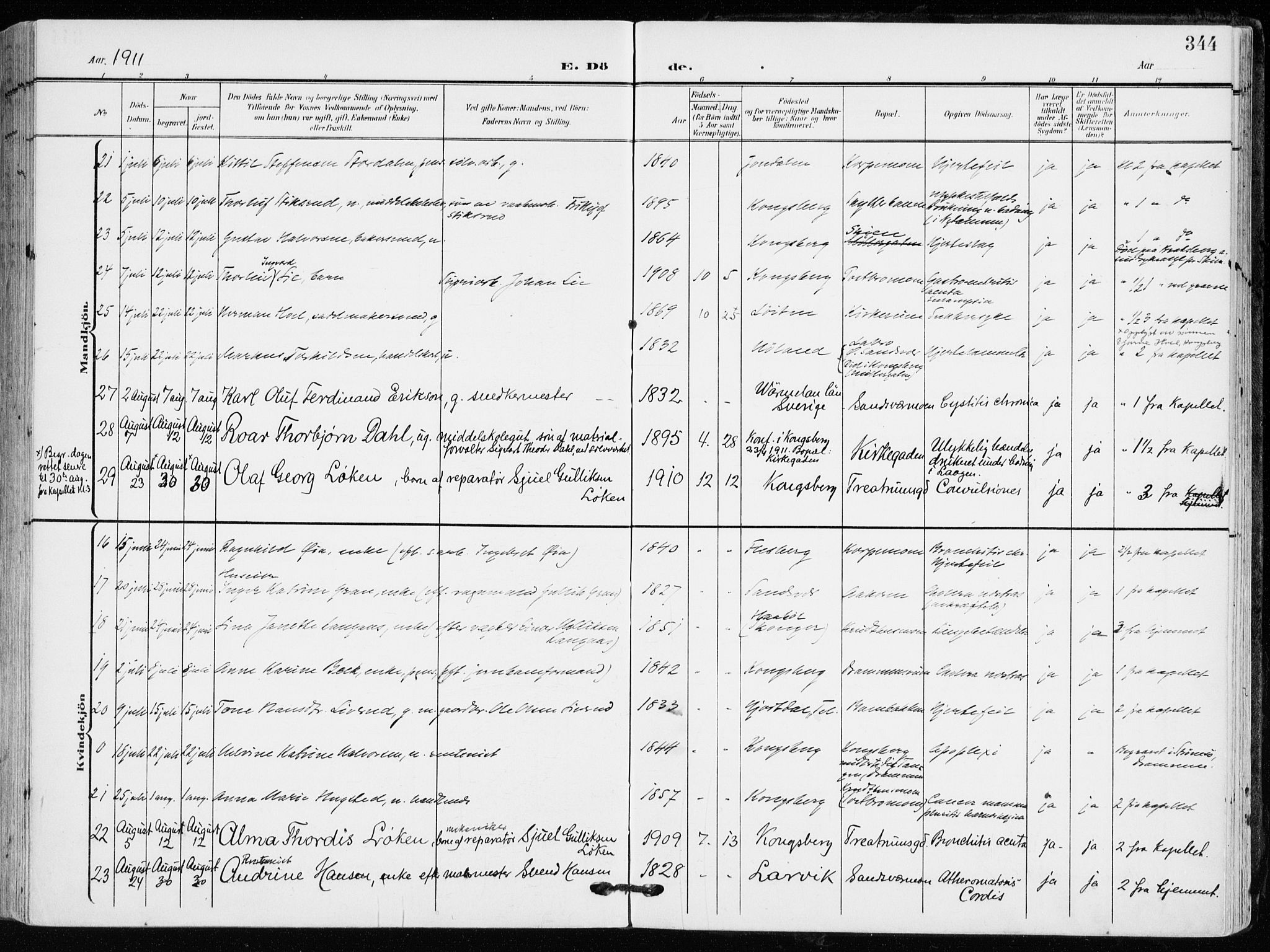 Kongsberg kirkebøker, AV/SAKO-A-22/F/Fb/L0004: Parish register (official) no. II 4, 1906-1918, p. 344