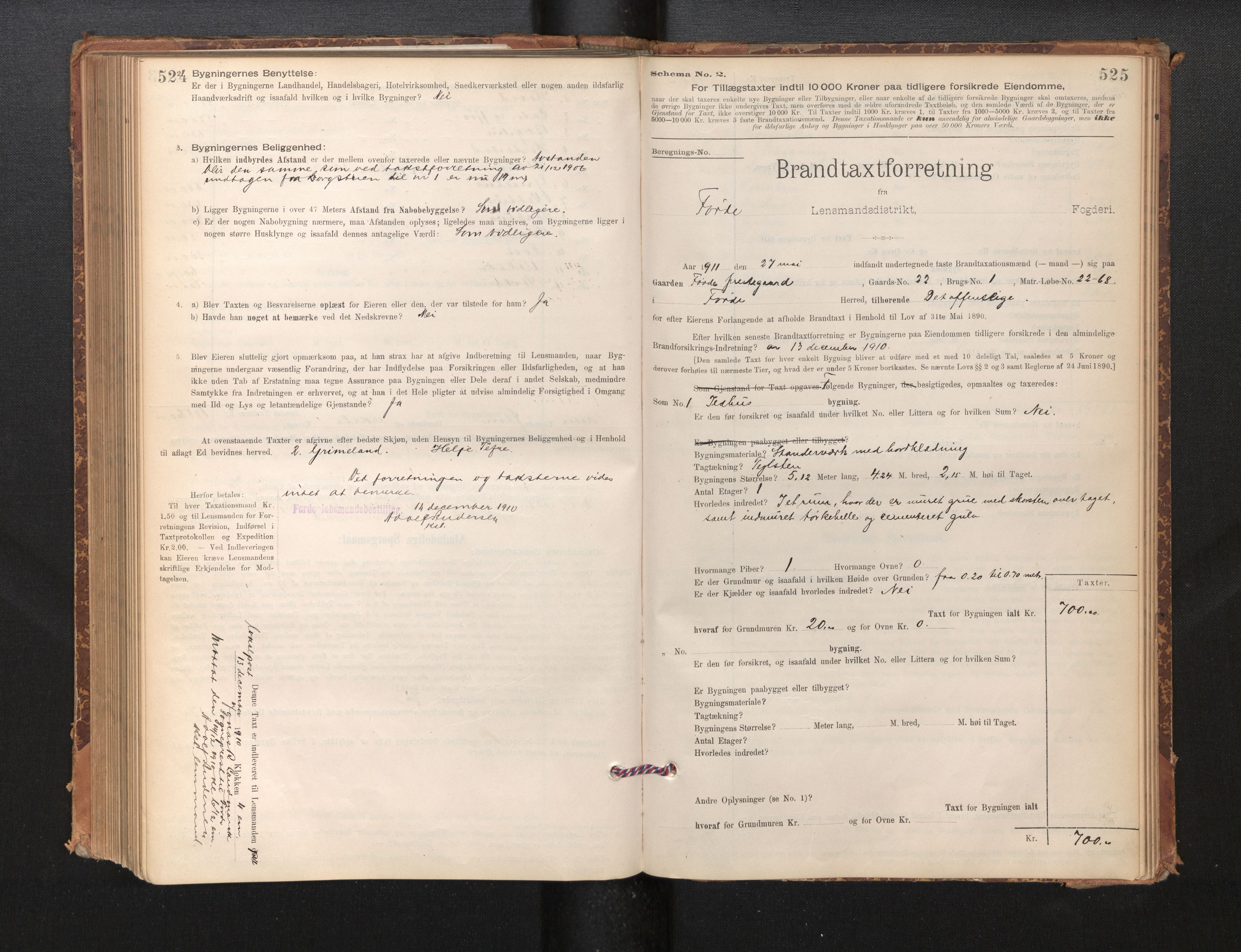 Lensmannen i Førde, SAB/A-27401/0012/L0008: Branntakstprotokoll, skjematakst, 1895-1922, p. 524-525
