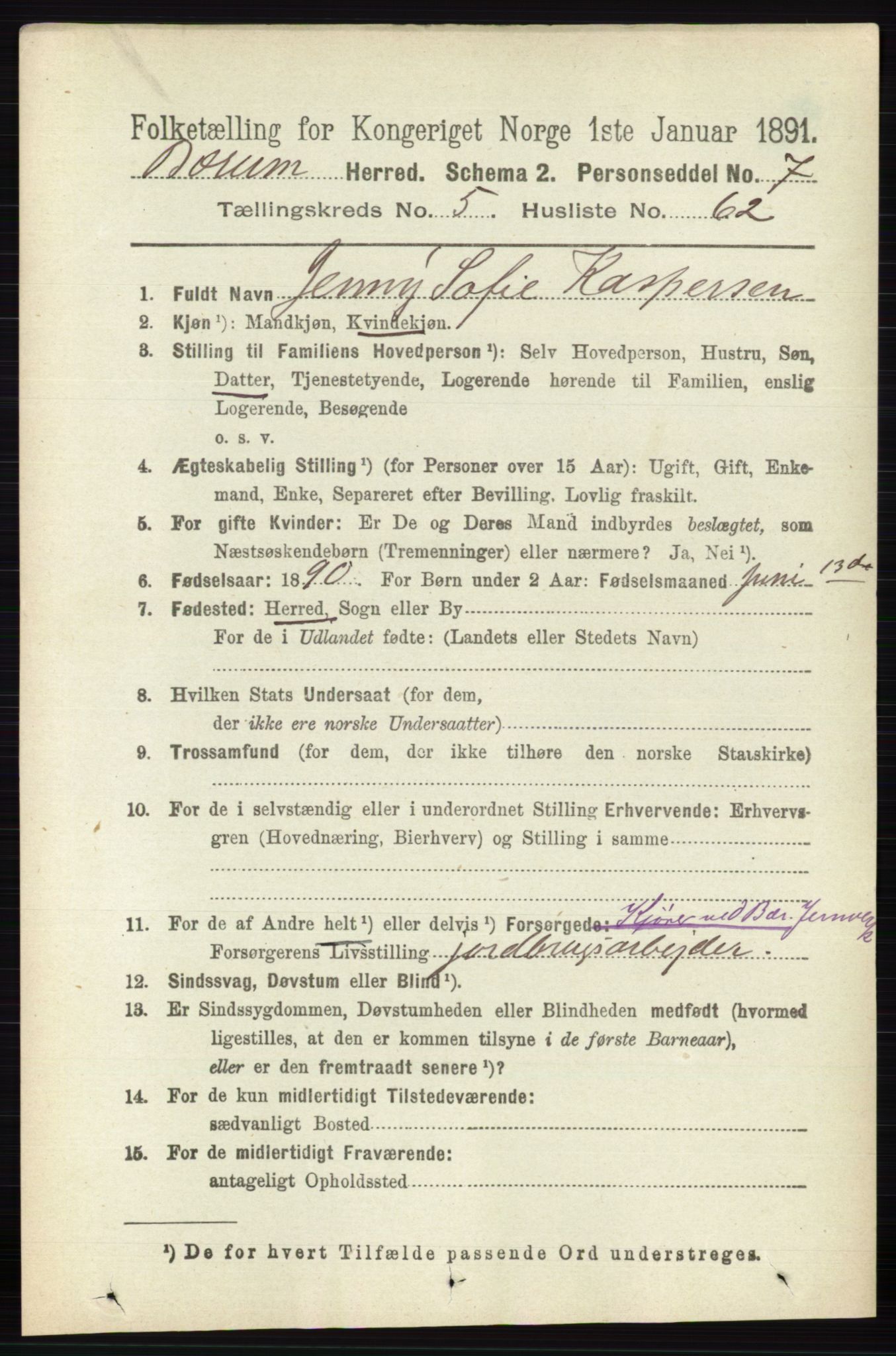 RA, 1891 census for 0219 Bærum, 1891, p. 3411