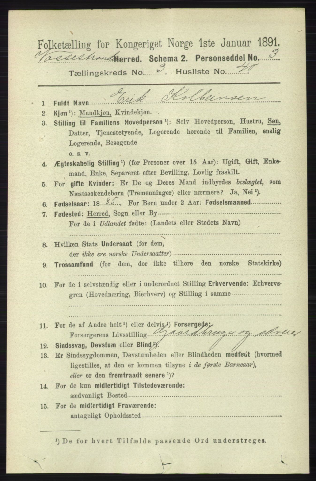 RA, 1891 census for 1236 Vossestrand, 1891, p. 1461