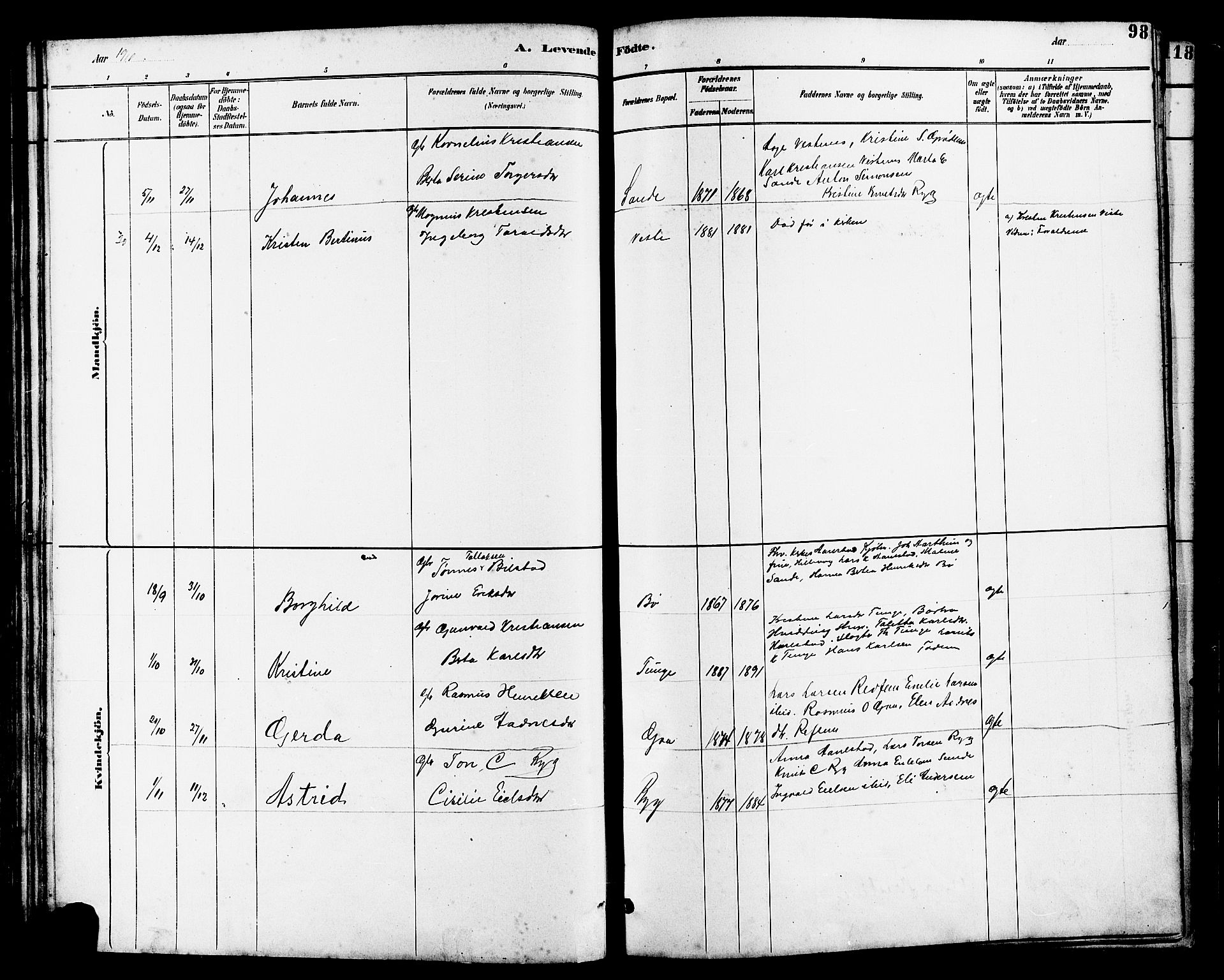 Hetland sokneprestkontor, SAST/A-101826/30/30BB/L0006: Parish register (copy) no. B 6, 1878-1921, p. 98