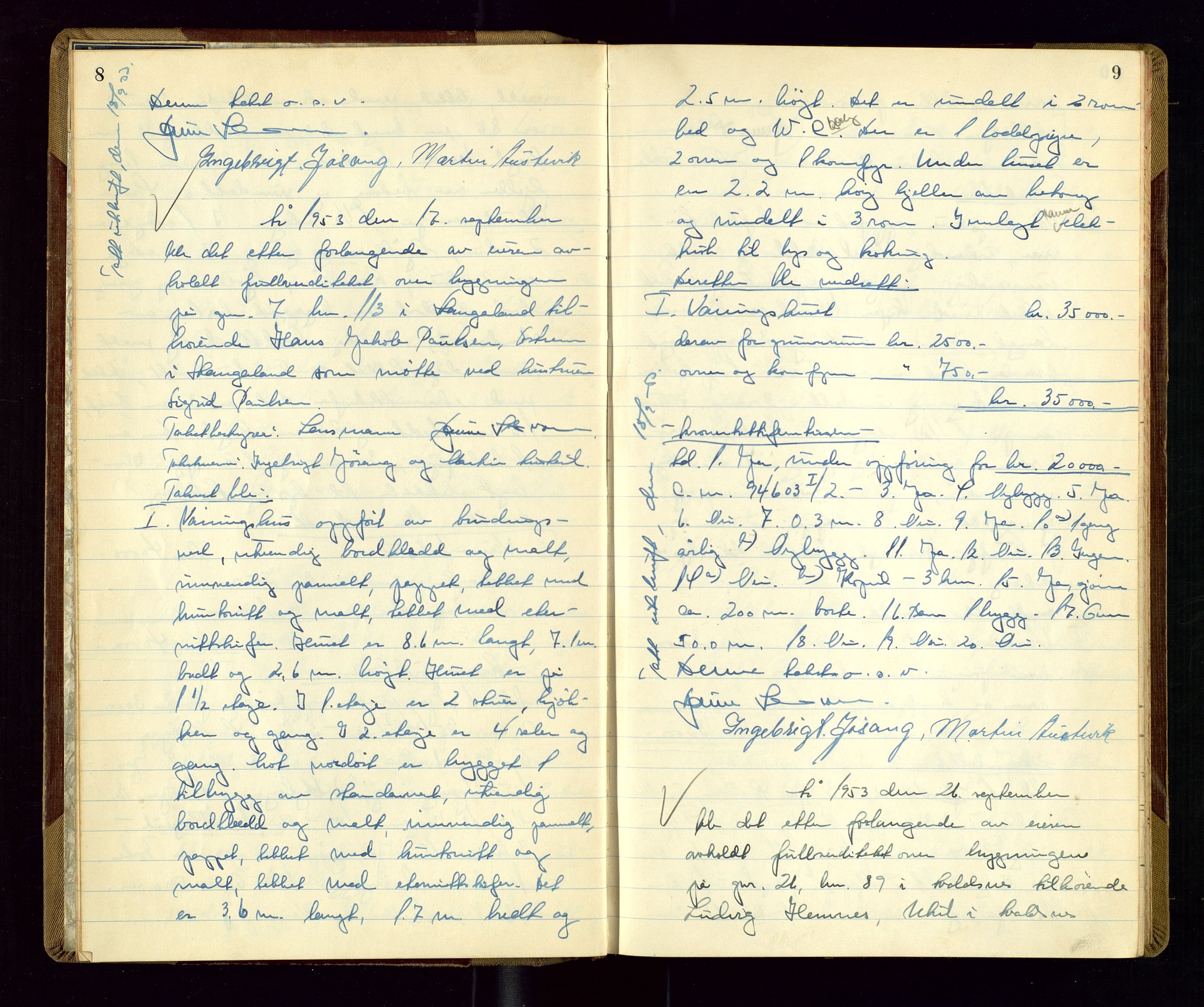 Avaldsnes lensmannskontor, AV/SAST-A-100286/Goa/L0004: "Branntakstprotokoll", 1953-1954, p. 8-9