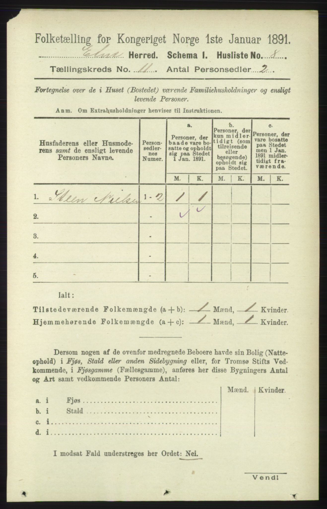 RA, 1891 census for 1211 Etne, 1891, p. 2210