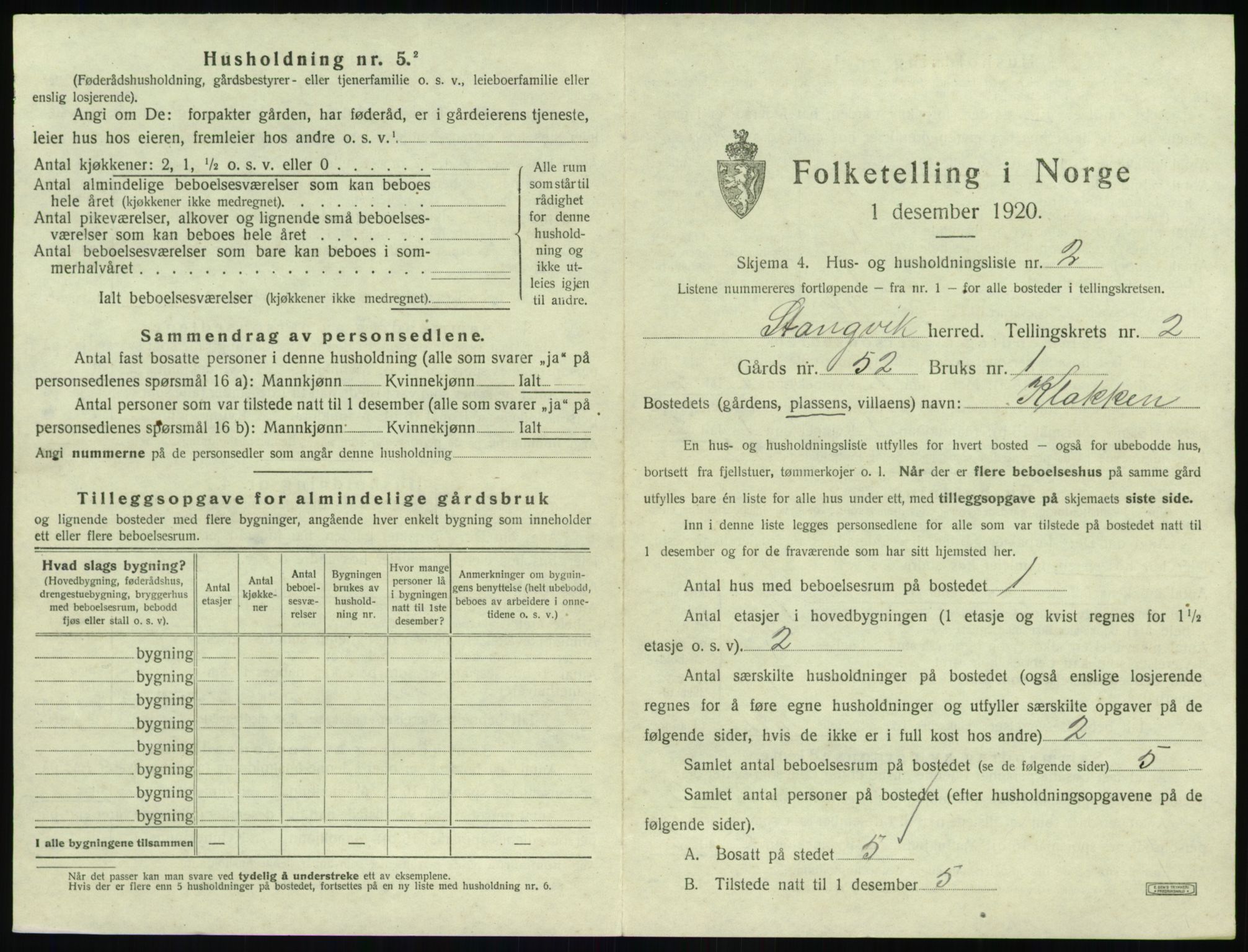 SAT, 1920 census for Stangvik, 1920, p. 148