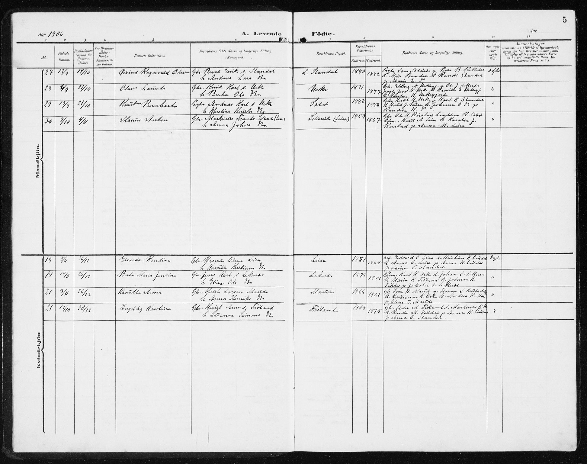 Ministerialprotokoller, klokkerbøker og fødselsregistre - Møre og Romsdal, SAT/A-1454/515/L0216: Parish register (copy) no. 515C03, 1906-1941, p. 5