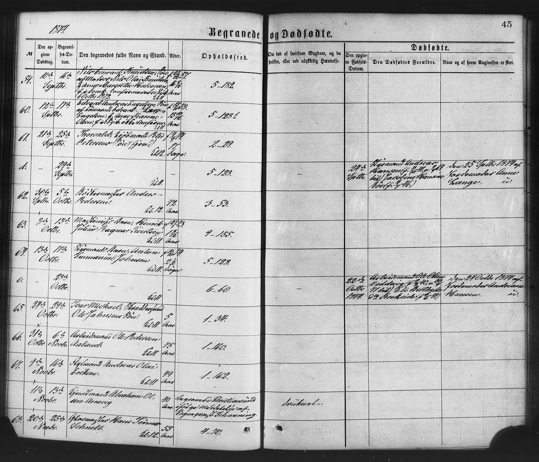 Nykirken Sokneprestembete, SAB/A-77101/H/Haa/L0043: Parish register (official) no. E 3, 1869-1882, p. 45
