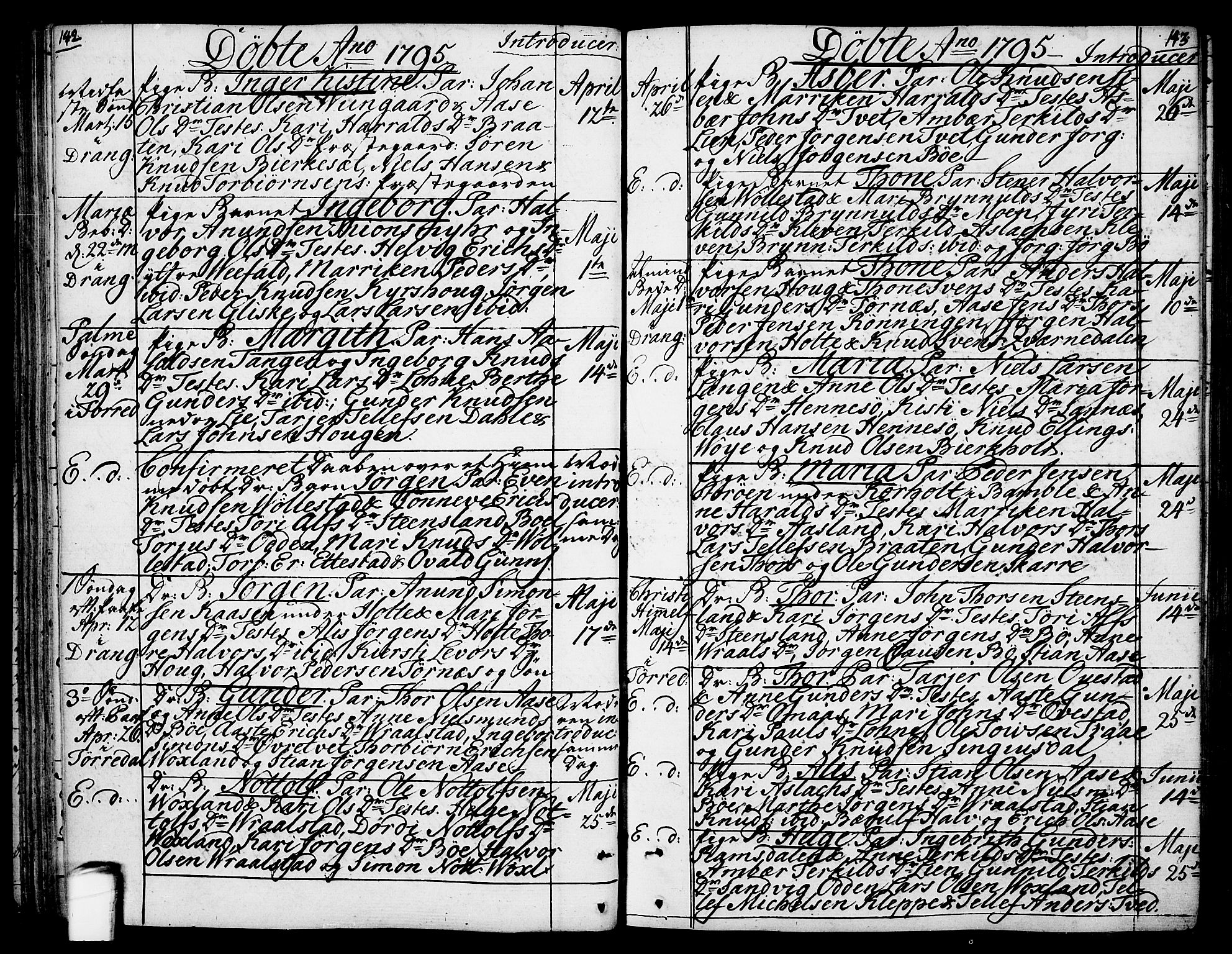 Drangedal kirkebøker, SAKO/A-258/F/Fa/L0003: Parish register (official) no. 3, 1768-1814, p. 142-143