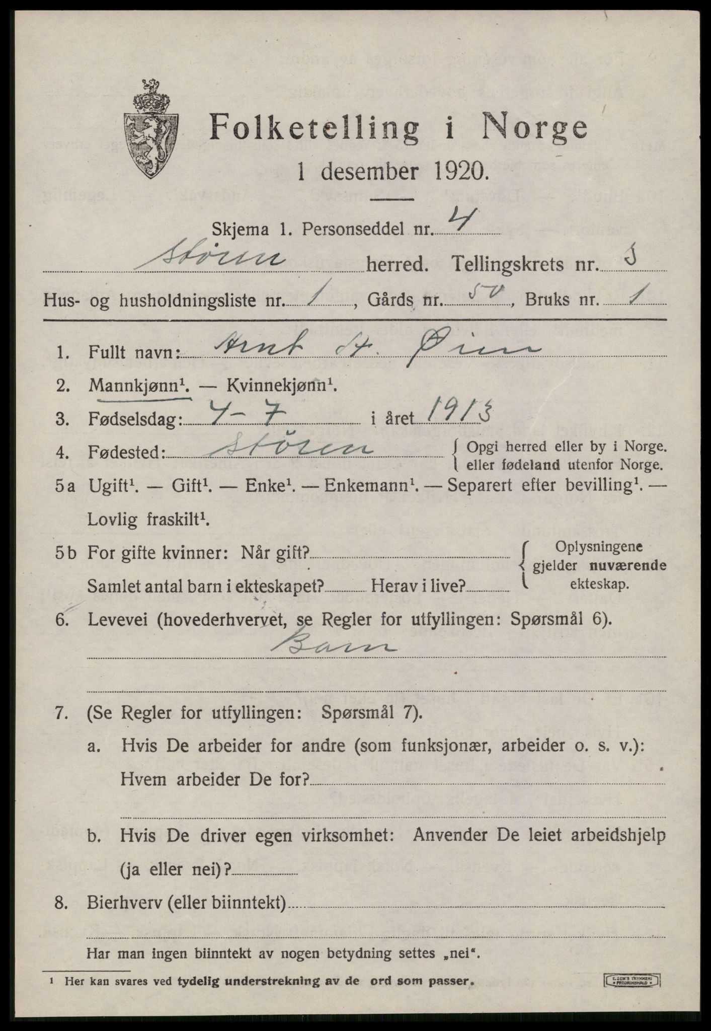 SAT, 1920 census for Støren, 1920, p. 2408