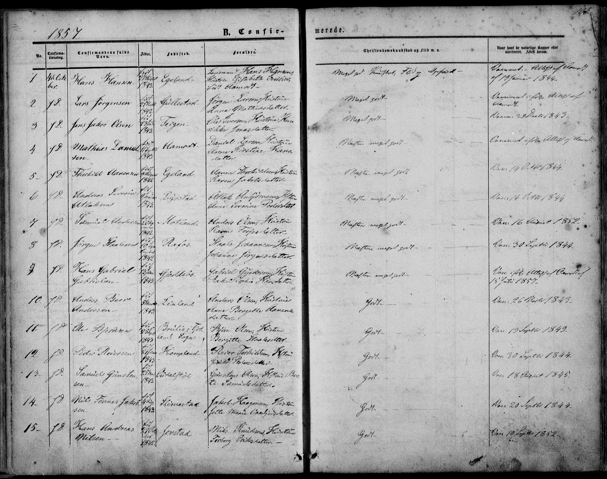 Kvinesdal sokneprestkontor, SAK/1111-0026/F/Fa/Fab/L0006: Parish register (official) no. A 6, 1857-1869, p. 103