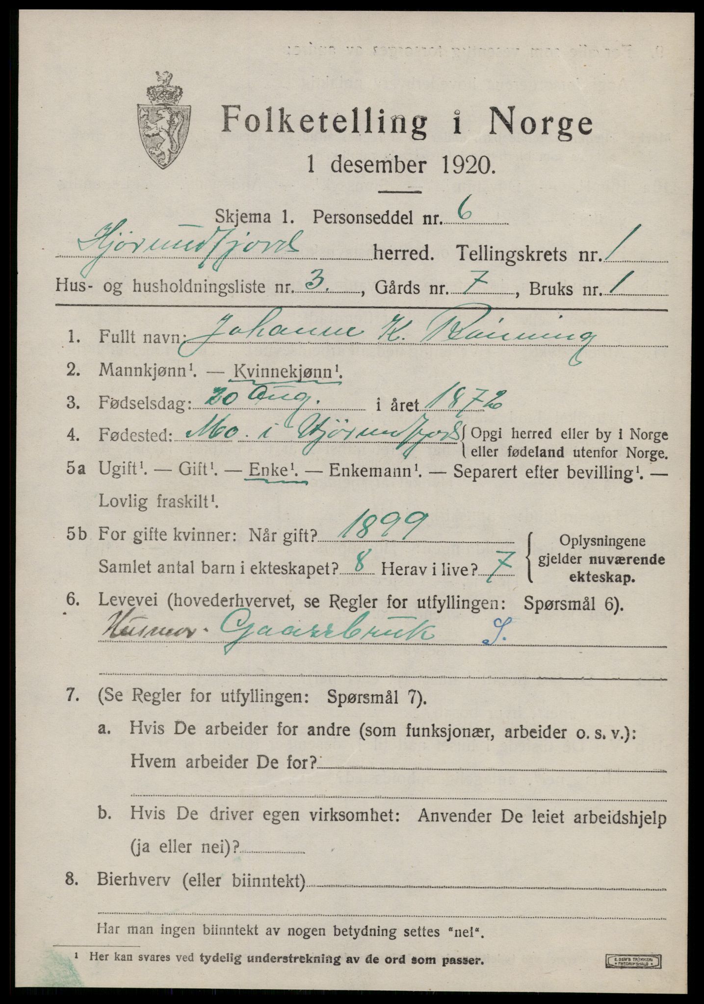 SAT, 1920 census for Hjørundfjord, 1920, p. 639