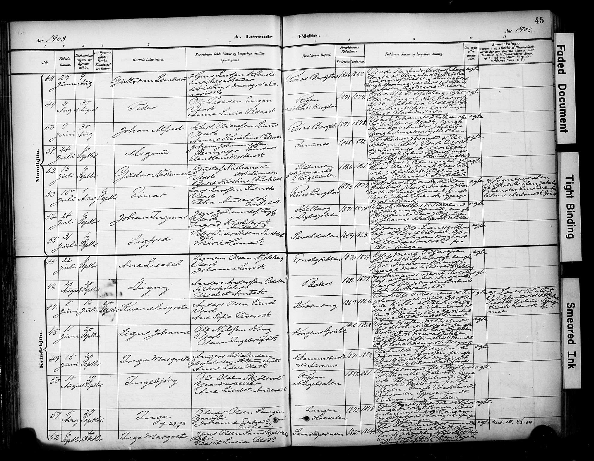 Ministerialprotokoller, klokkerbøker og fødselsregistre - Sør-Trøndelag, AV/SAT-A-1456/681/L0936: Parish register (official) no. 681A14, 1899-1908, p. 45